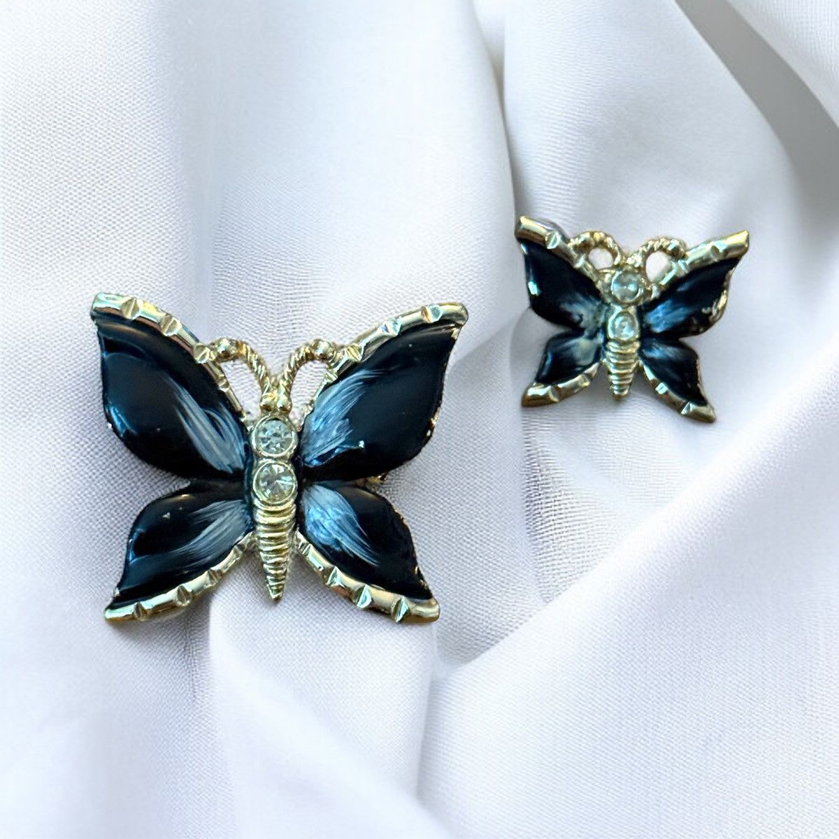 Vintage Vintage gold tone black butterfly brooch set Size ONE SIZE - 1 Thumbnail