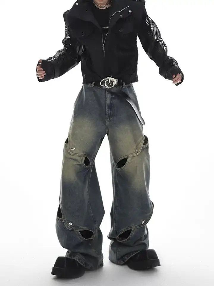 Denime × Japanese Brand × Vintage Wide Leg Jeans Pants Men Streetwear Baggy Distressed Denim Size US 35 - 4 Thumbnail