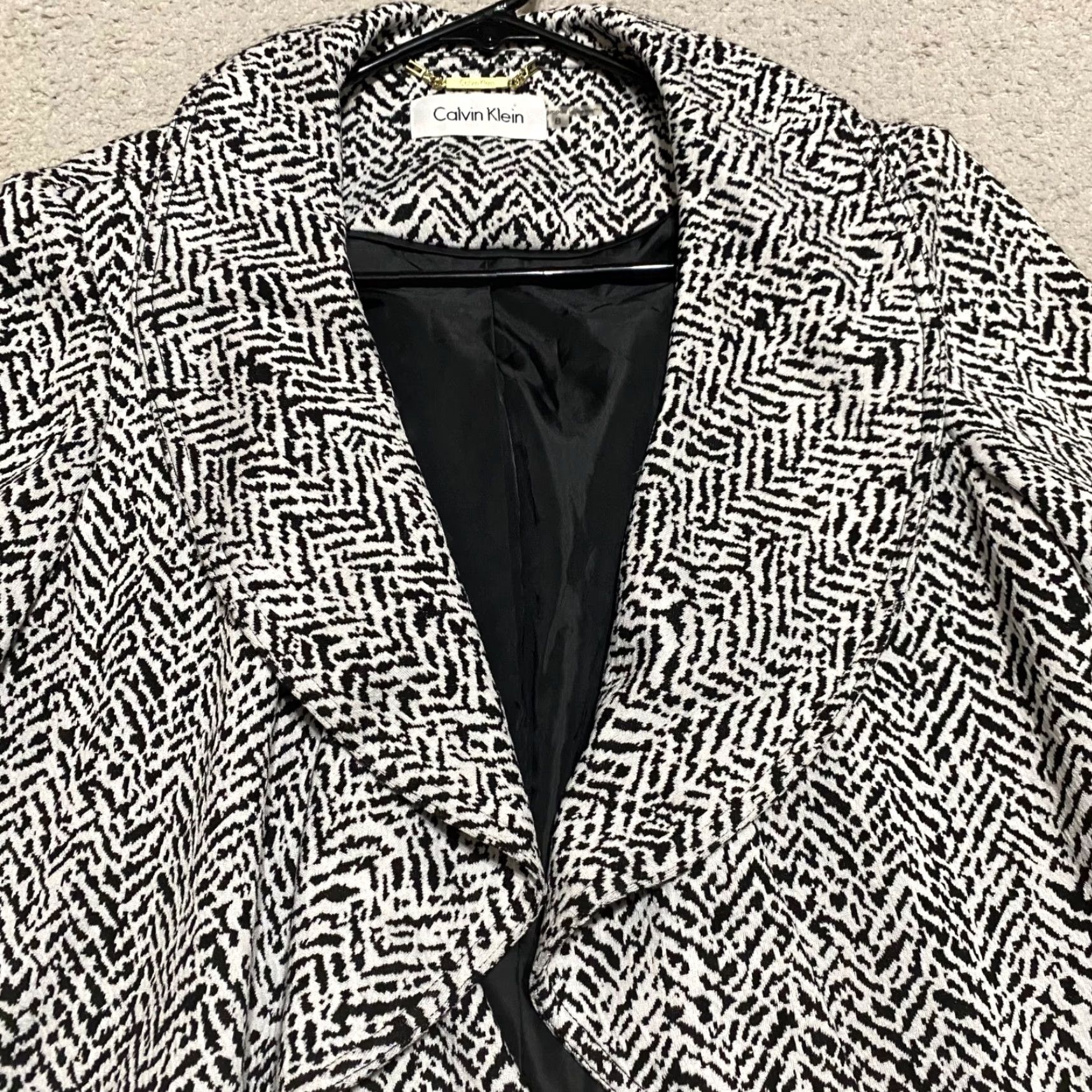 Calvin Klein Calvin Klein Womens Jacket sz 8 Blazer Black White Geometric Ruffle Open Front Size M / US 6-8 / IT 42-44 - 5 Thumbnail
