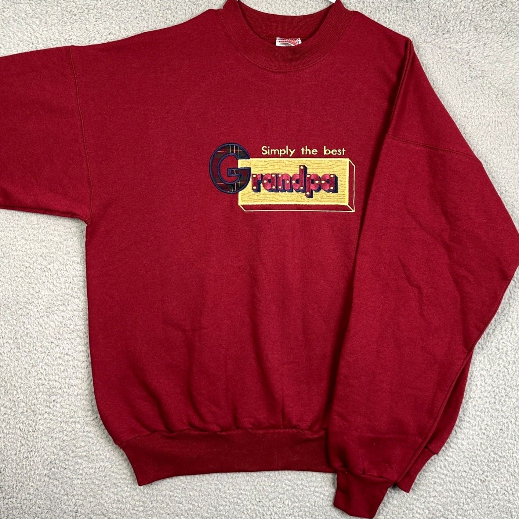 Hanes VINTAGE Hanes Sweatshirt Graphic Print Pullover Burgundy XL Men Grand pa Simply the Best USA Crew Neck Regular Long Sleeve Red Size US XL / EU 56 / 4 - 2 Thumbnail