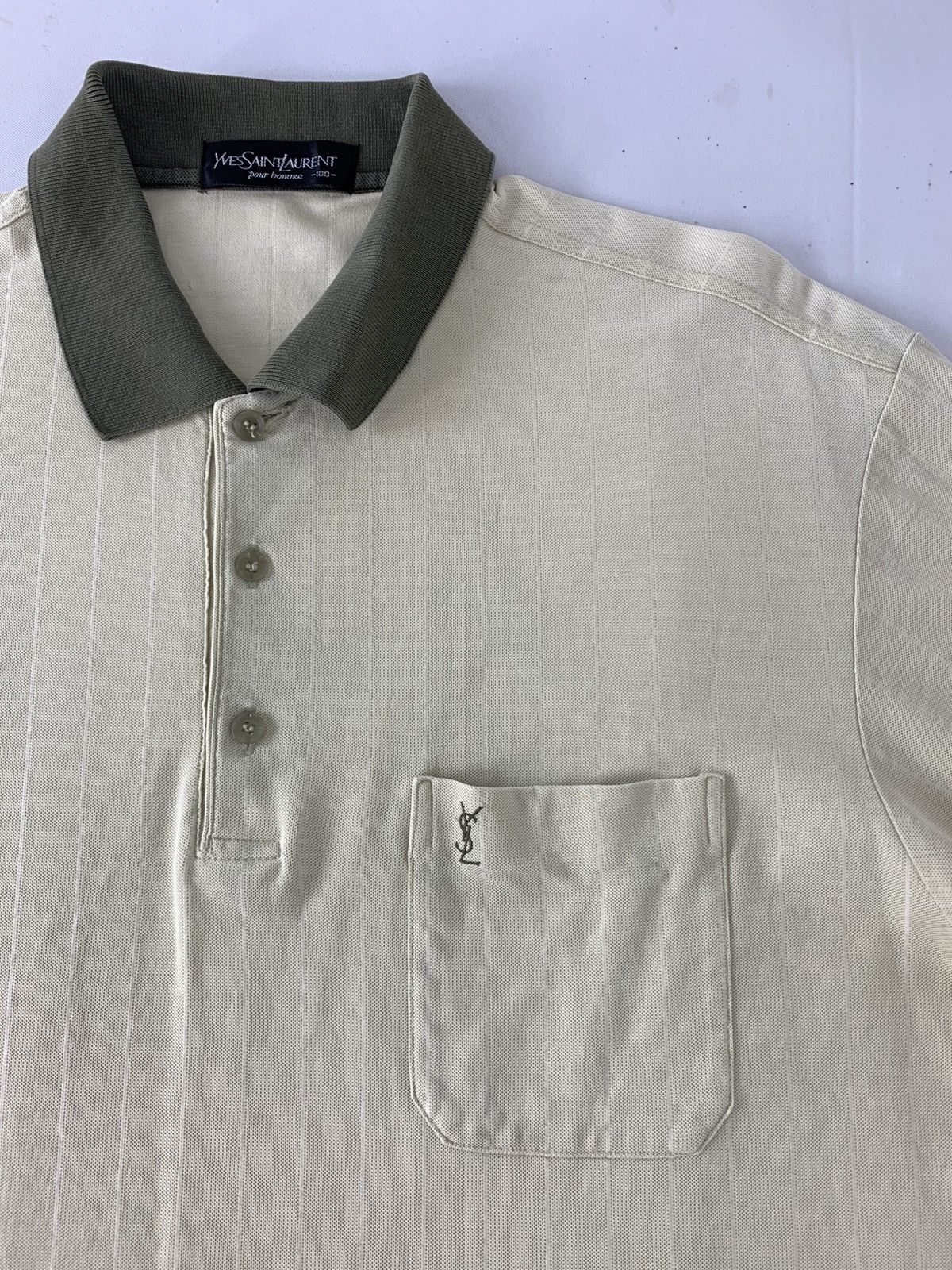 Yves Saint Laurent 90s Yves Saint Lauren Pour Homme Single Pocket Polo Tee Size US L / EU 52-54 / 3 - 4 Thumbnail