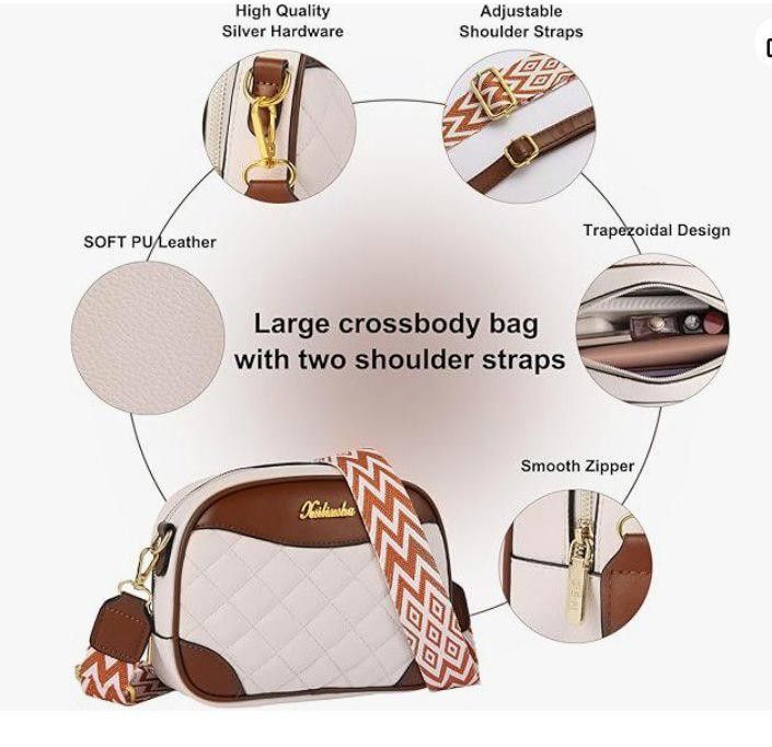 Designer Quilted crossbody bag shoulder bag, Wide Straps, Cream Size ONE SIZE - 6 Thumbnail