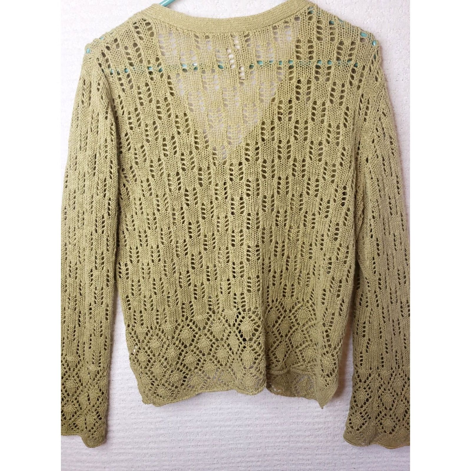 J. Jill J. Jill Bell Sleeve Cardigan Open Knit Light Green Hemp Cotton Size M Women Sweater V-Neck Bell Sleeve Regular Dry-clean Only Size M / US 6-8 / IT 42-44 - 6 Thumbnail