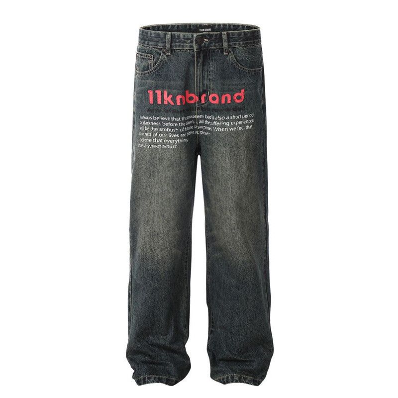 Vintage American retro washed distressed letter print jeans Size US 32 / EU 48 - 1 Thumbnail