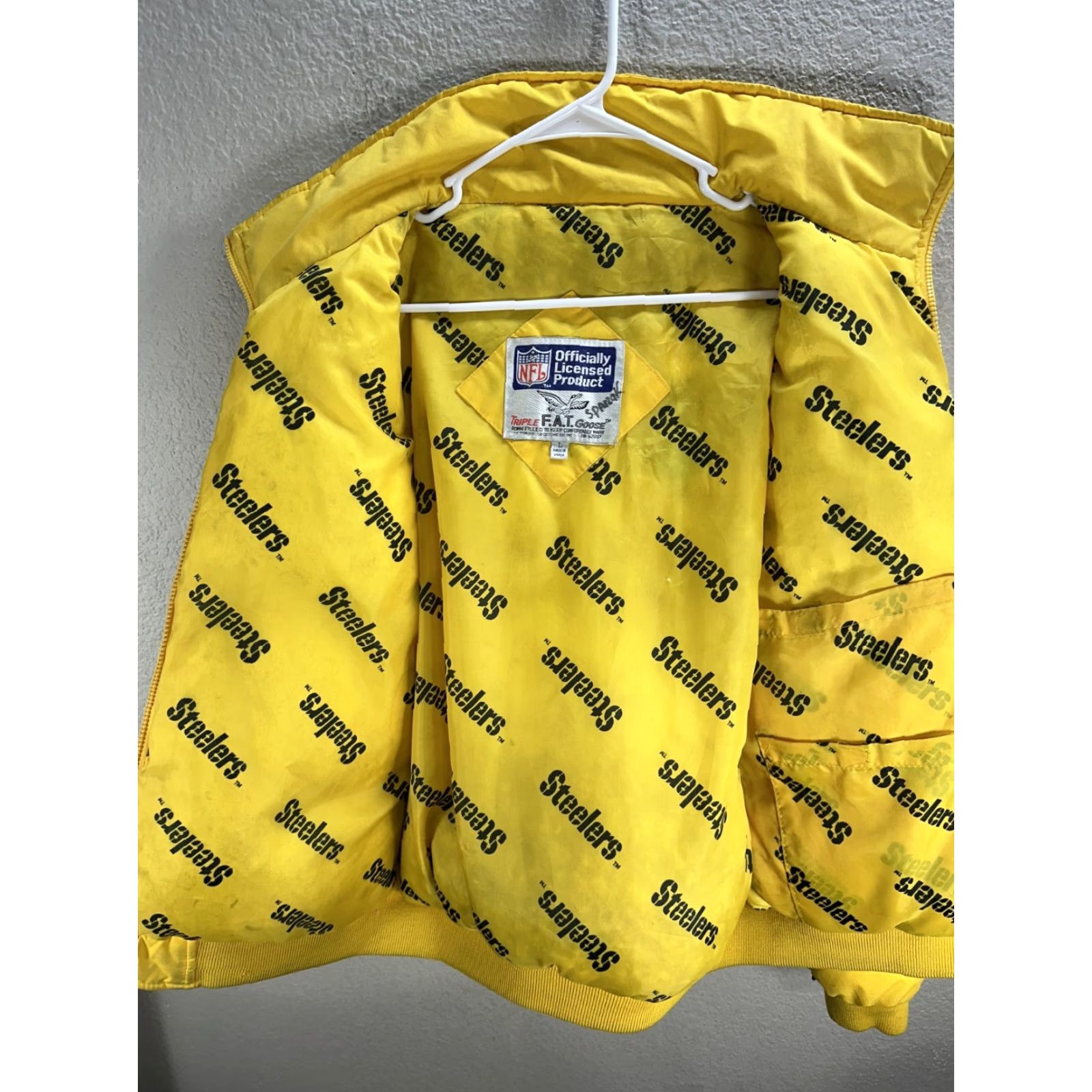 NFL VINTAGE Triple F.A.T. Goose Pittsburgh Steelers NFL Bomber Jacket Yellow Sz L Men Jacket Down Zip Size US L / EU 52-54 / 3 - 7 Thumbnail