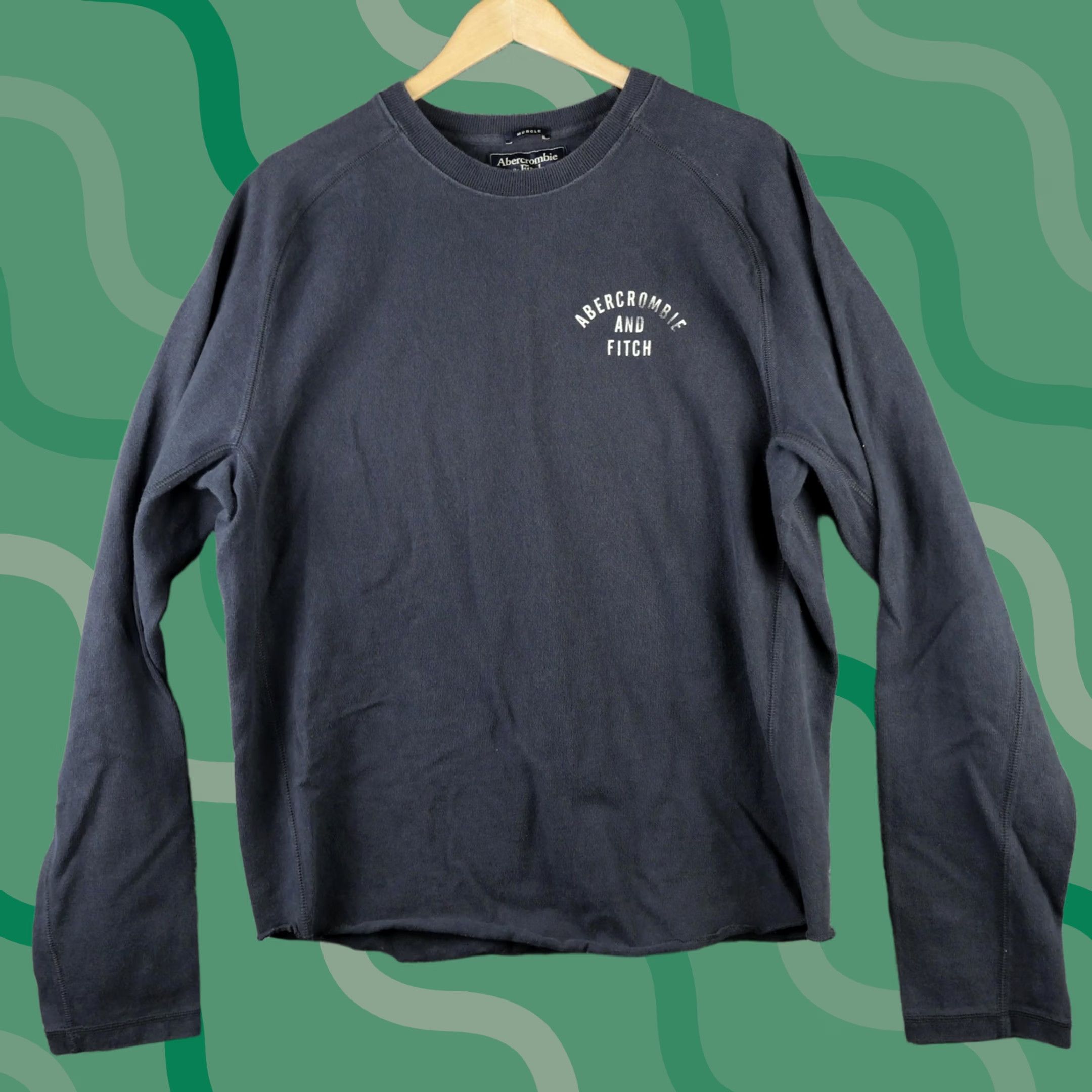 Abercrombie & Fitch Abercrombie & Fitch Sweatshirt Mens XL Blue Muscle Fit Crewneck Fleece Logo Graphic Print Pullover Knit Cotton Long Sleeve Size US XL / EU 56 / 4 - 1 Thumbnail