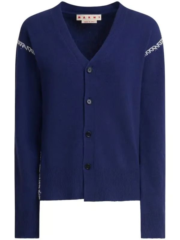 Marni o1w1db11125 Wool-Cashmere Blend Cardigan in Blue Size XL / US 12-14 / IT 48-50 - 1 Thumbnail