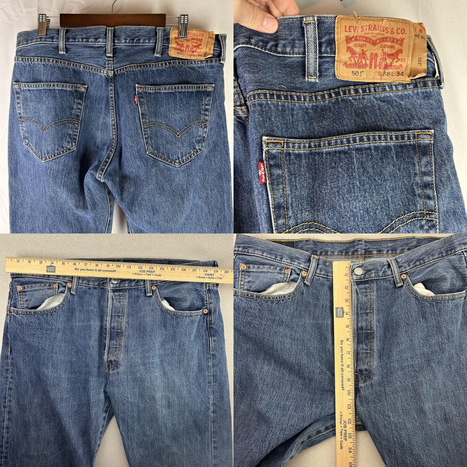 Levi's Levi's 501 Jeans Mens 38x33 Blue Button Fly Straight Leg Denim Regular Fit 100% Cotton Vintage? No (Levi's 501) } Size US 38 / EU 54 - 8 Thumbnail