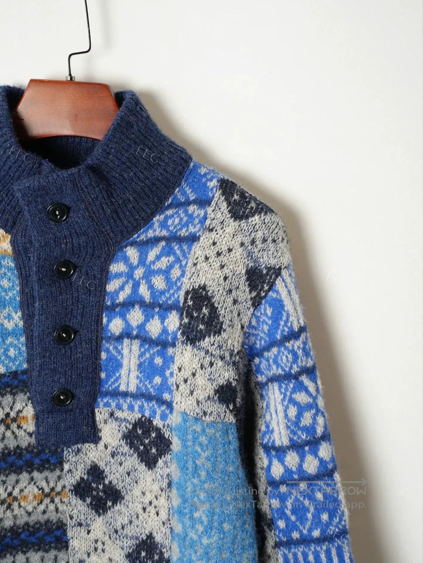 45rpm Blue Patchwork Wool Sweater Jacket. Size US M / EU 48-50 / 2 - 4 Thumbnail