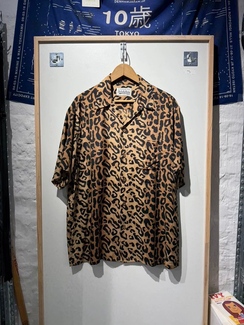 WACKO MARIA Leopard Print Hawaiian Short Sleeve Shirt, Sil