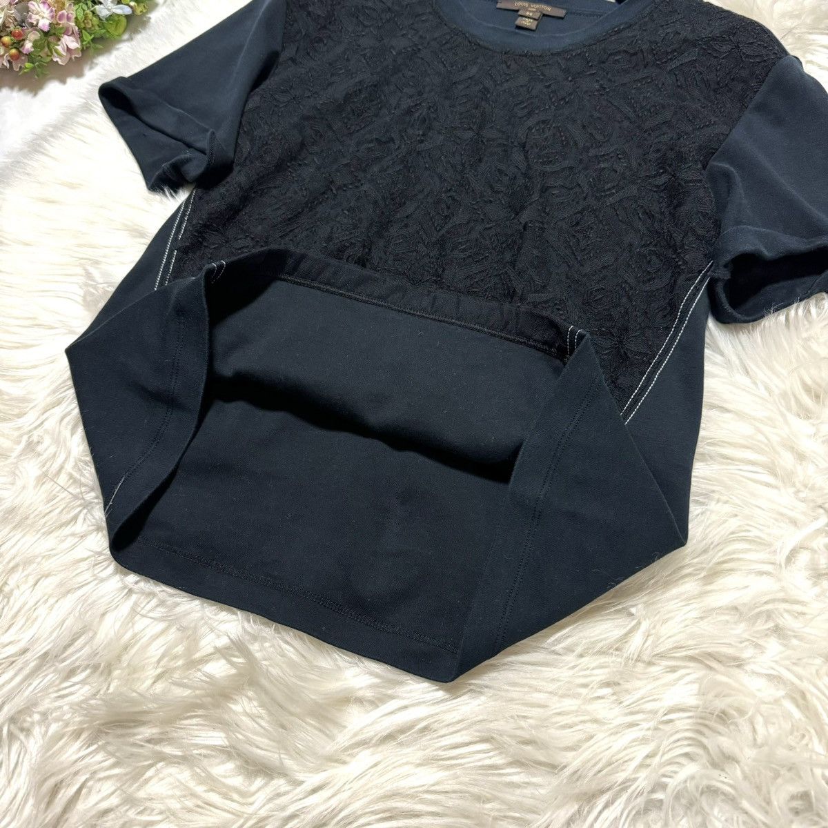 Louis Vuitton floral lace rolled sleeve T-shirt top 34