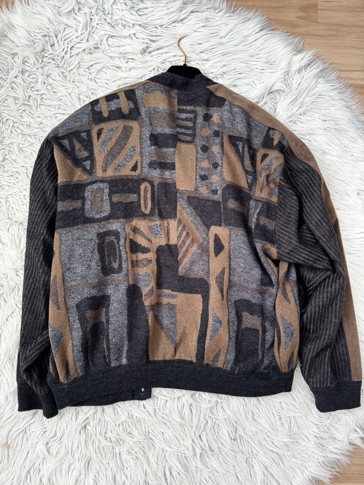 Other Vintage Roberto Sarto Abstract Knit Cardigan Italian Wool 50 Size US L / EU 52-54 / 3 - 8 Thumbnail