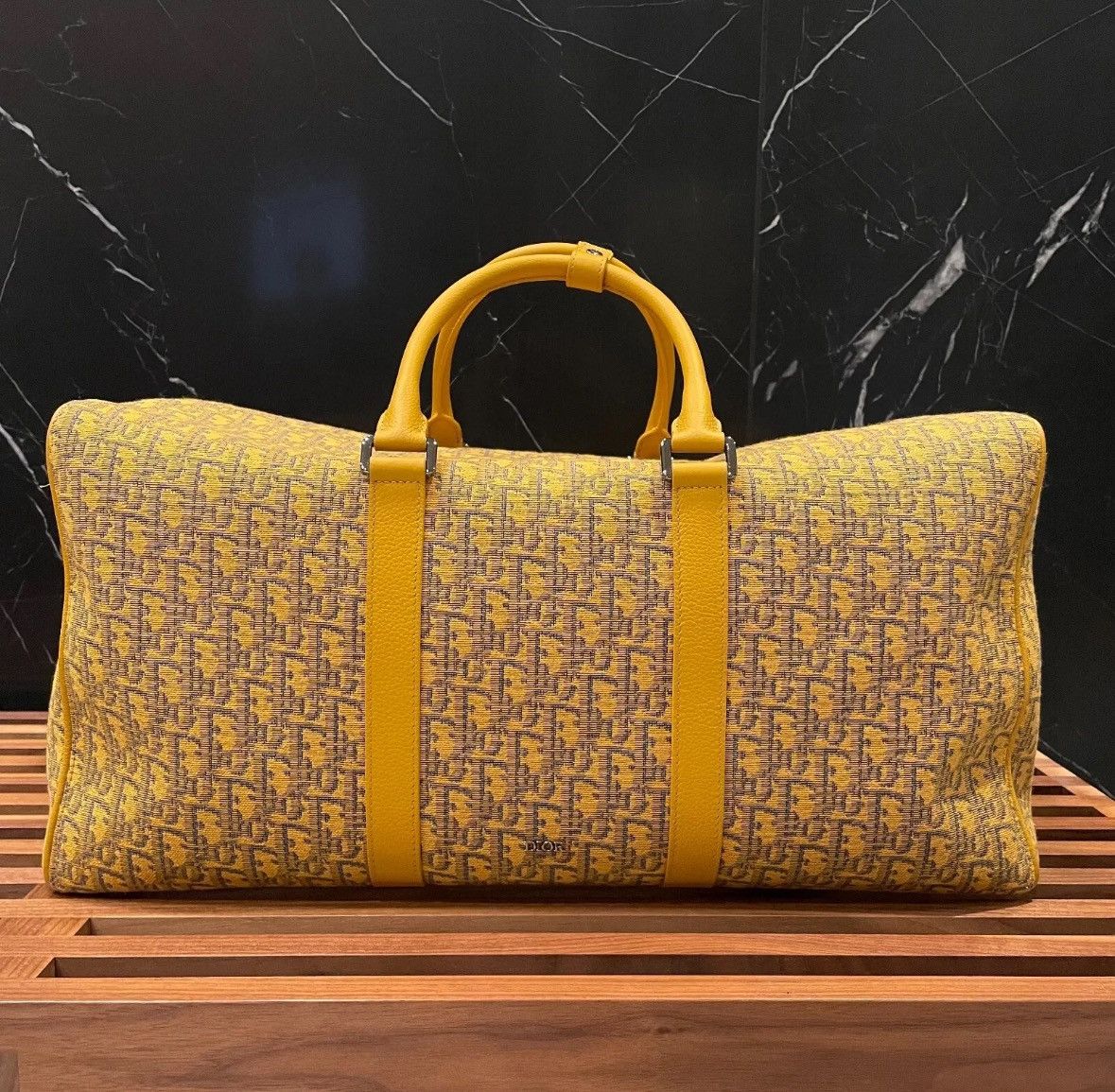 image of Dior Monogram Oblique Duffle Bag Lingot 50 in Yellow, Men's