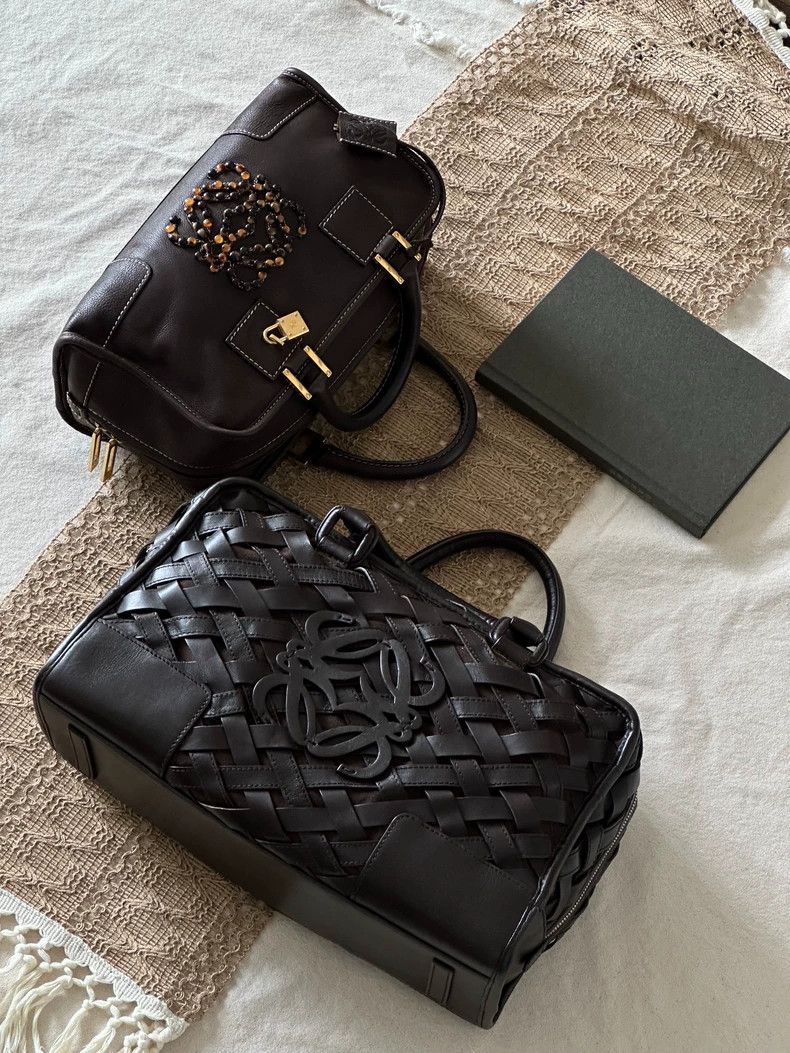 Loewe loewe Brown tortoiseshell beaded bag in washed skin 2503-Ne Size ONE SIZE - 1 Thumbnail