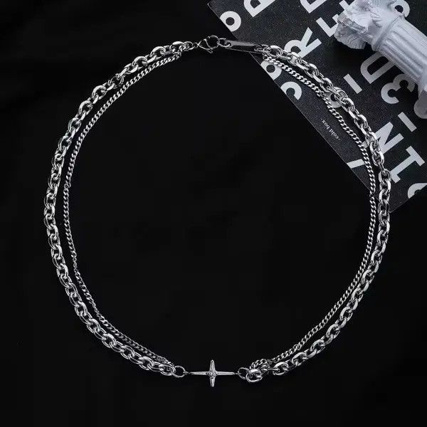 Jewelry Double Chain Cross Necklace Size ONE SIZE - 7 Thumbnail