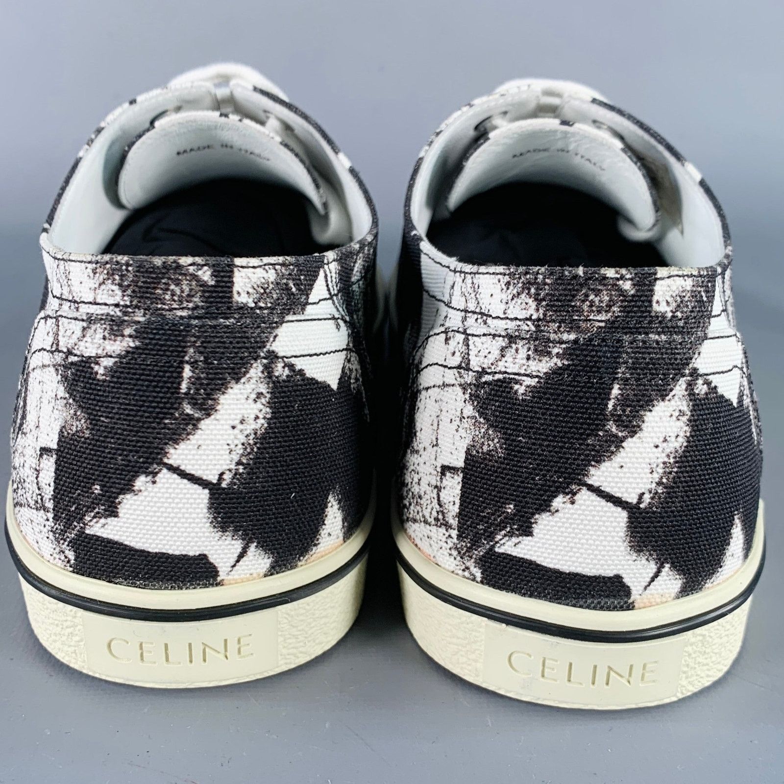 Celine Size 9 Black White Marbled Canvas Lace-Up Sneakers Size US 9 / EU 42 - 3 Thumbnail