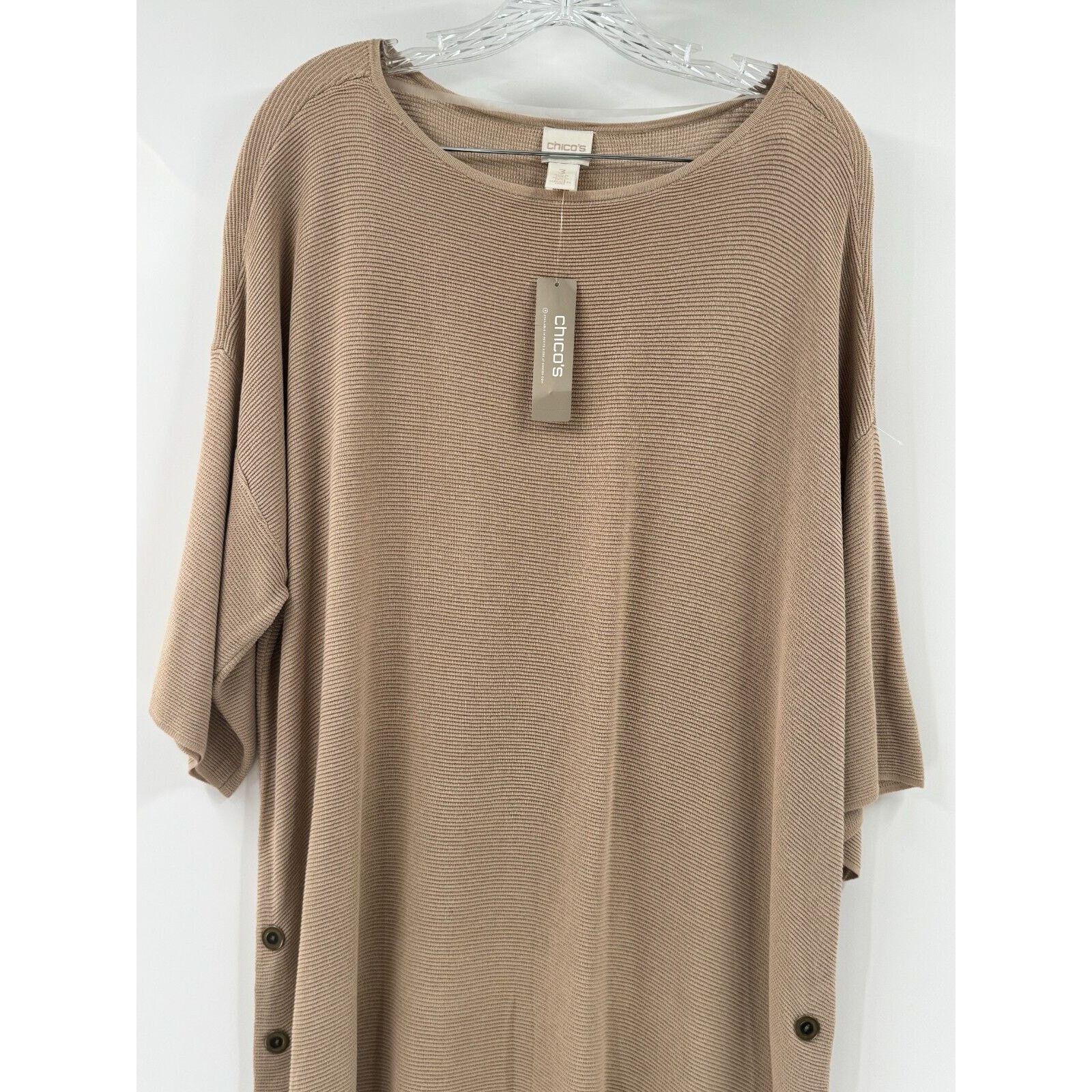 Chicos Chico's Minimalist Tan Camel Tunic Sweater 3 Large 16 Button Size XXL / US 16-18 / IT 52-54 - 2 Thumbnail