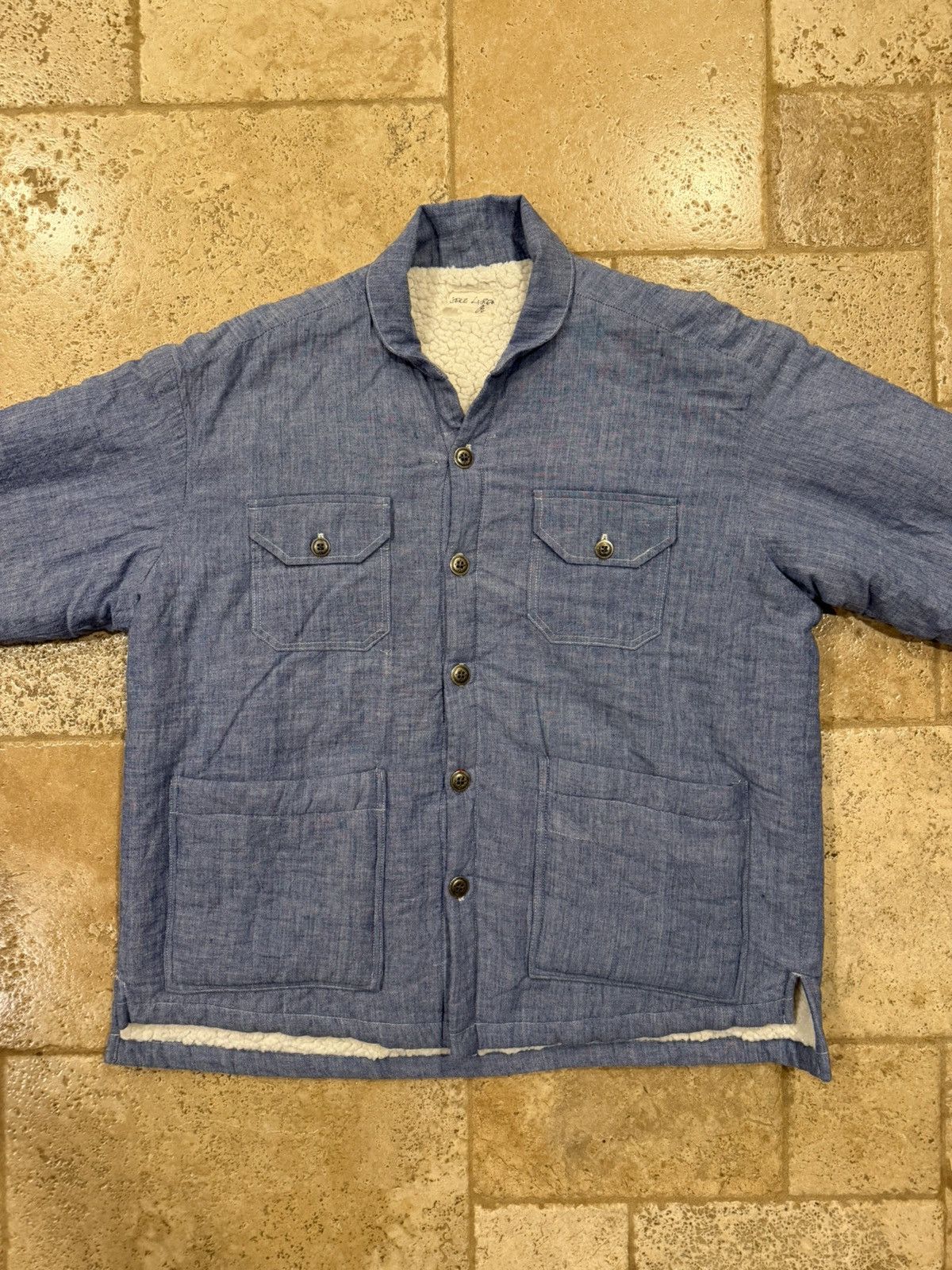 Greg Lauren Greg Lauren SS25 Blue Chambray Sherpa Lined Jacket Size US XL / EU 56 / 4 - 7 Thumbnail