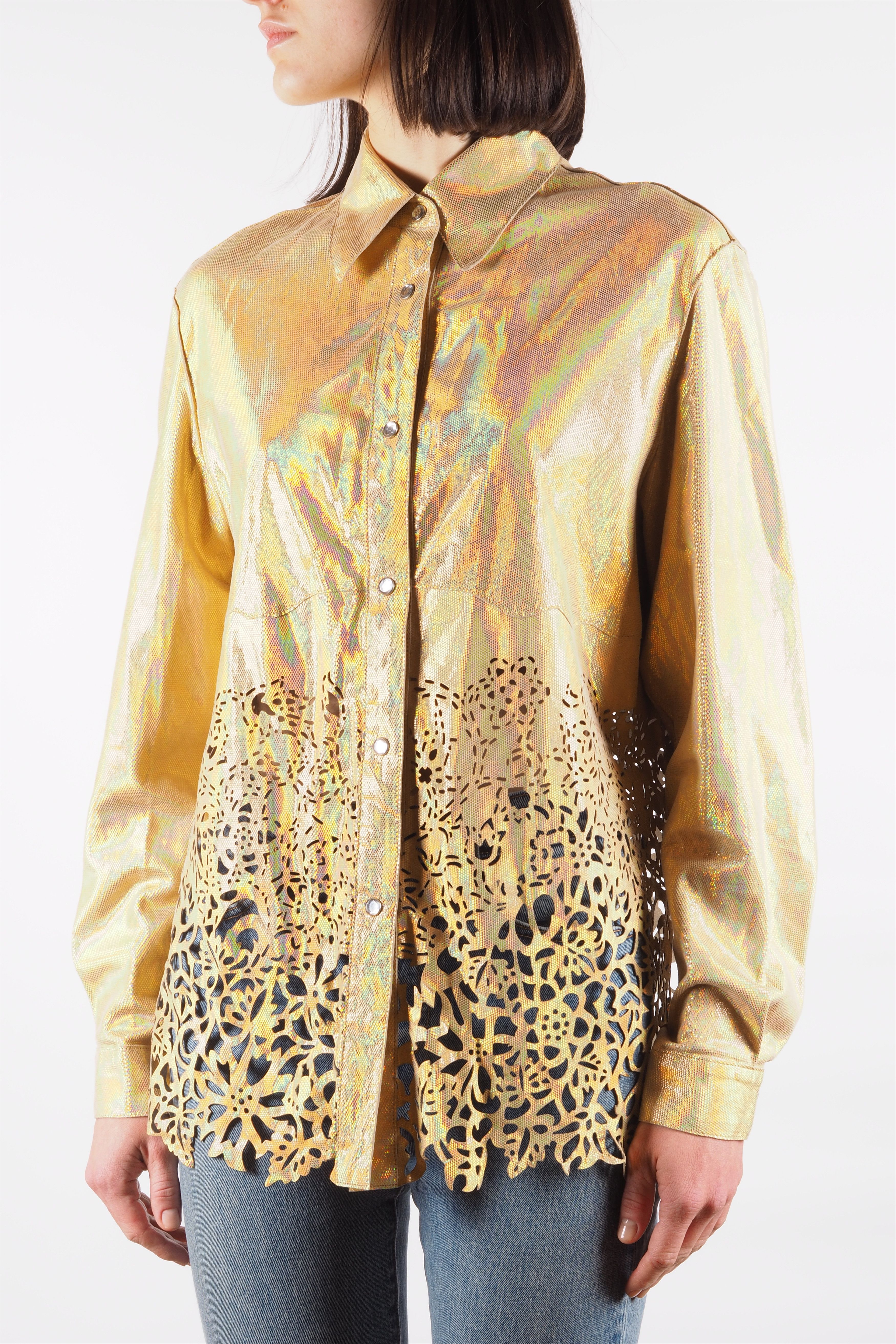 Roberto Cavalli × Vintage Roberto Cavalli Vintage Iridescent Leather Blouse Shirt Size L / US 10 / IT 46 - 3 Thumbnail