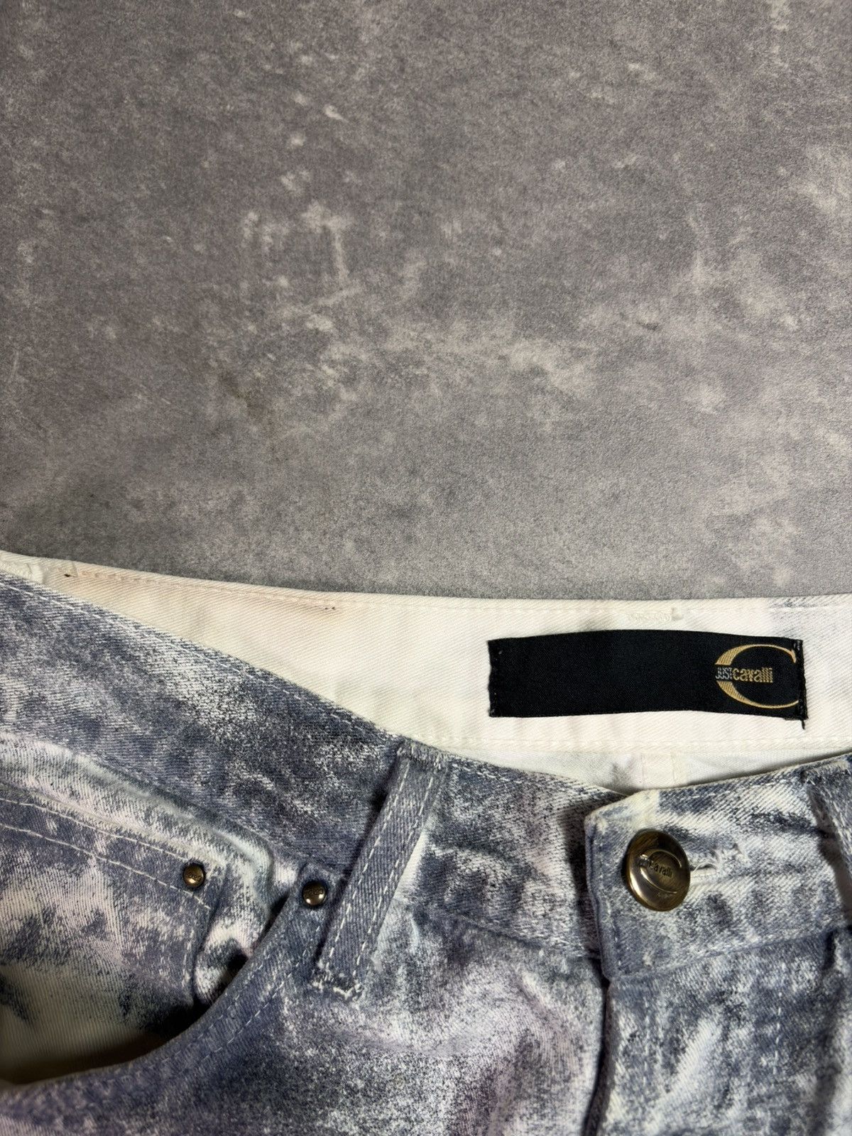 Just Cavalli 00s Just Cavalli Trompe L’oeil Faded Flared Gray Denim Jeans Size US 29 - 8 Thumbnail