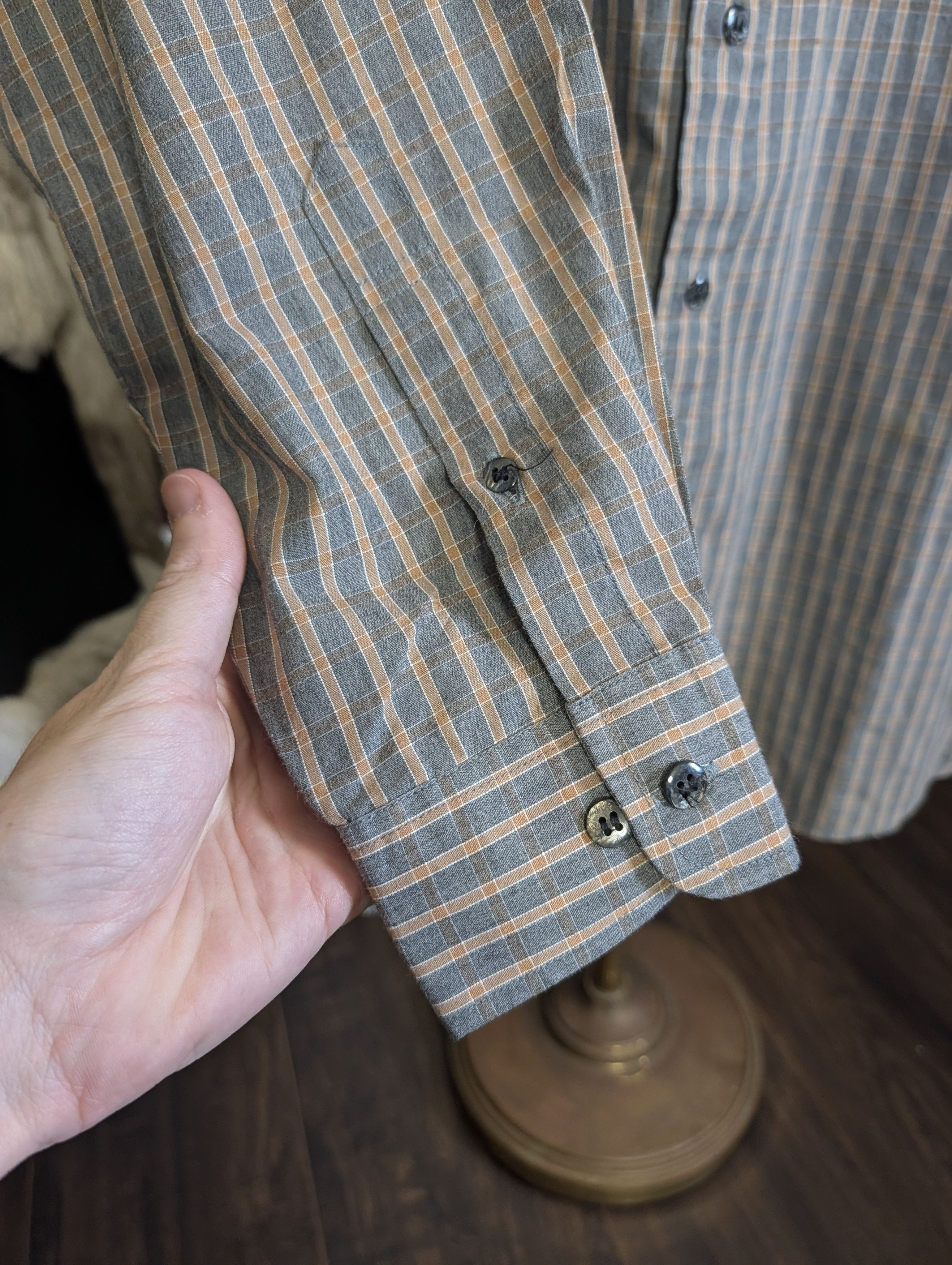 Armani PETER ARMANI Bespoke gray/orange plaid mens dress shirt Size US M / EU 48-50 / 2 - 5 Thumbnail