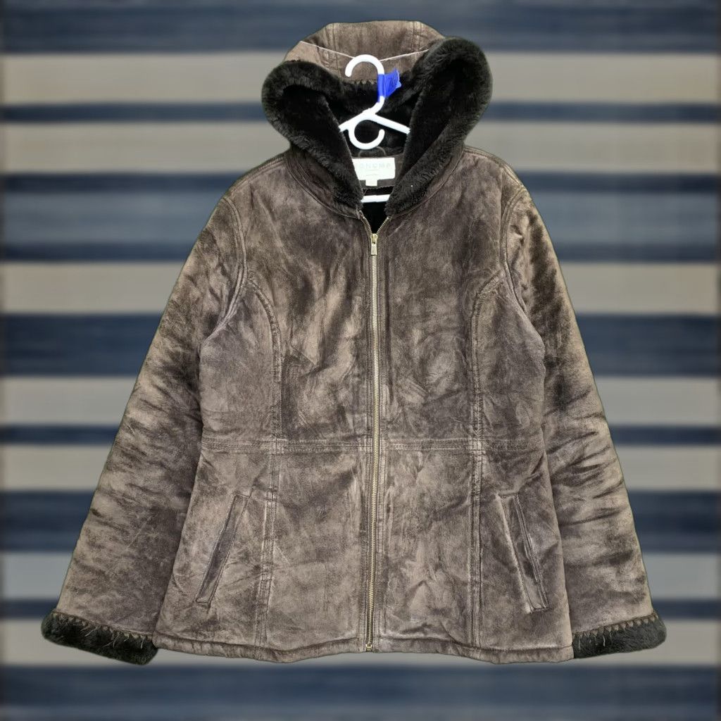 Vintage Sonoma Leather Jacket Womens Large Brown Hooded Faux Fur Lined Shearling Winter Size L / US 10 / IT 46 - 1 Thumbnail