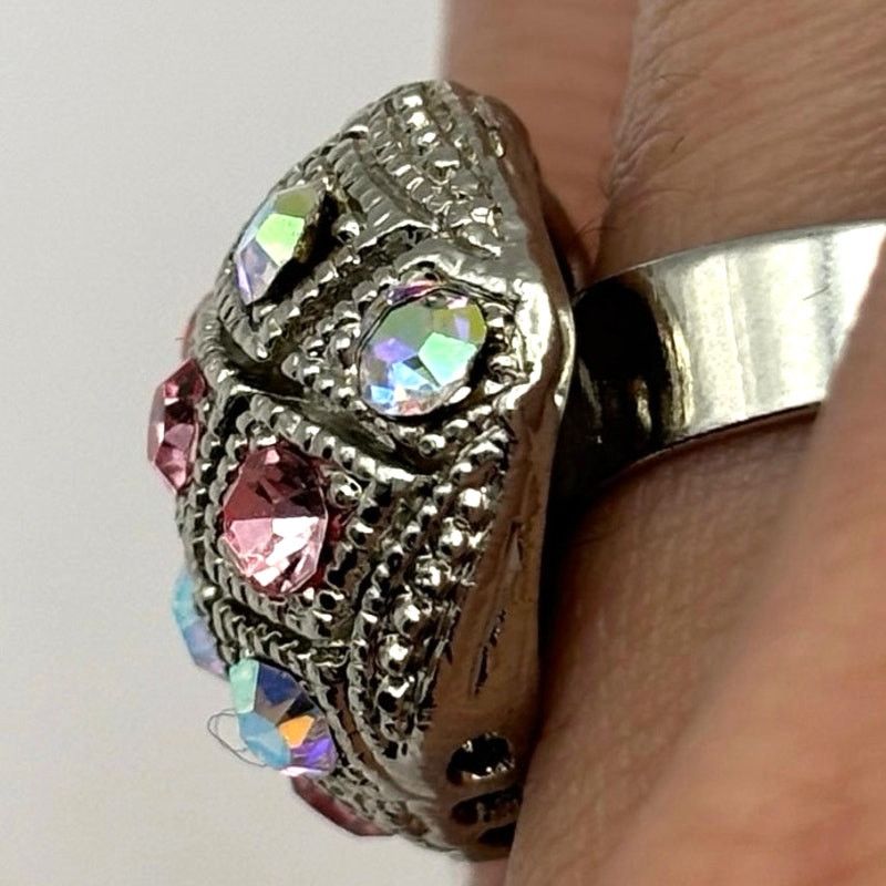 Other Pink & Silver Crystal Dome Ring Size ONE SIZE - 3 Thumbnail