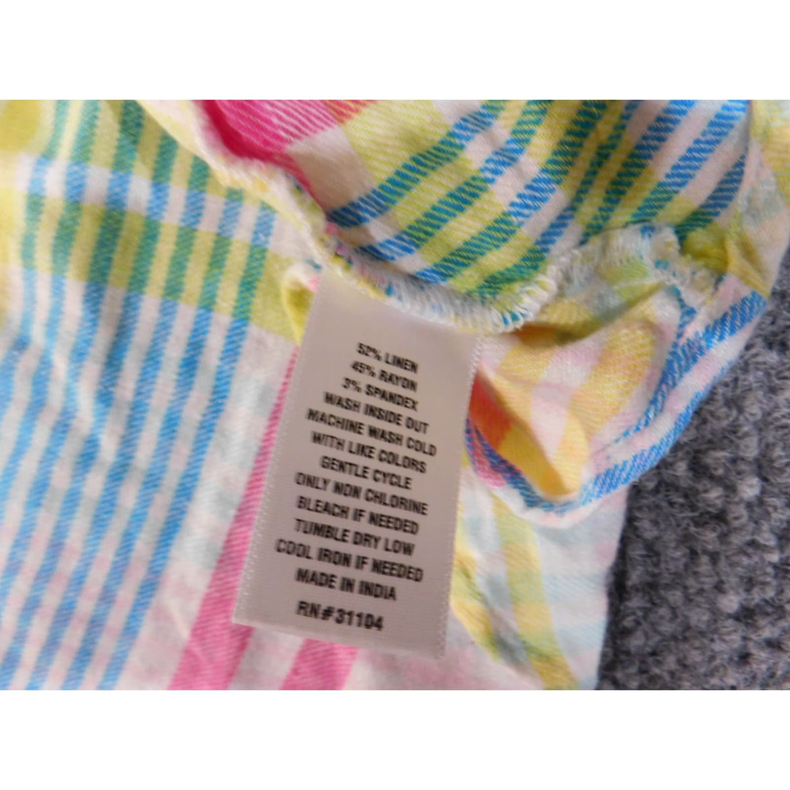 Vintage Crown & Ivy Blouse Shirt Womens 1X White Striped V-Neck Pullover Linen Rayon Casual Stretch Size XL / US 12-14 / IT 48-50 - 7 Thumbnail