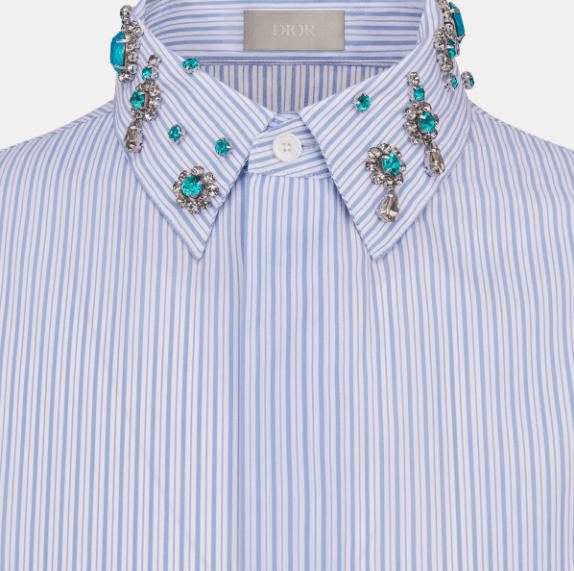 Dior o1w1db10525 483C57 Cabochon Collar Shirt in White/Blue Size US S / EU 44-46 / 1 - 3 Thumbnail