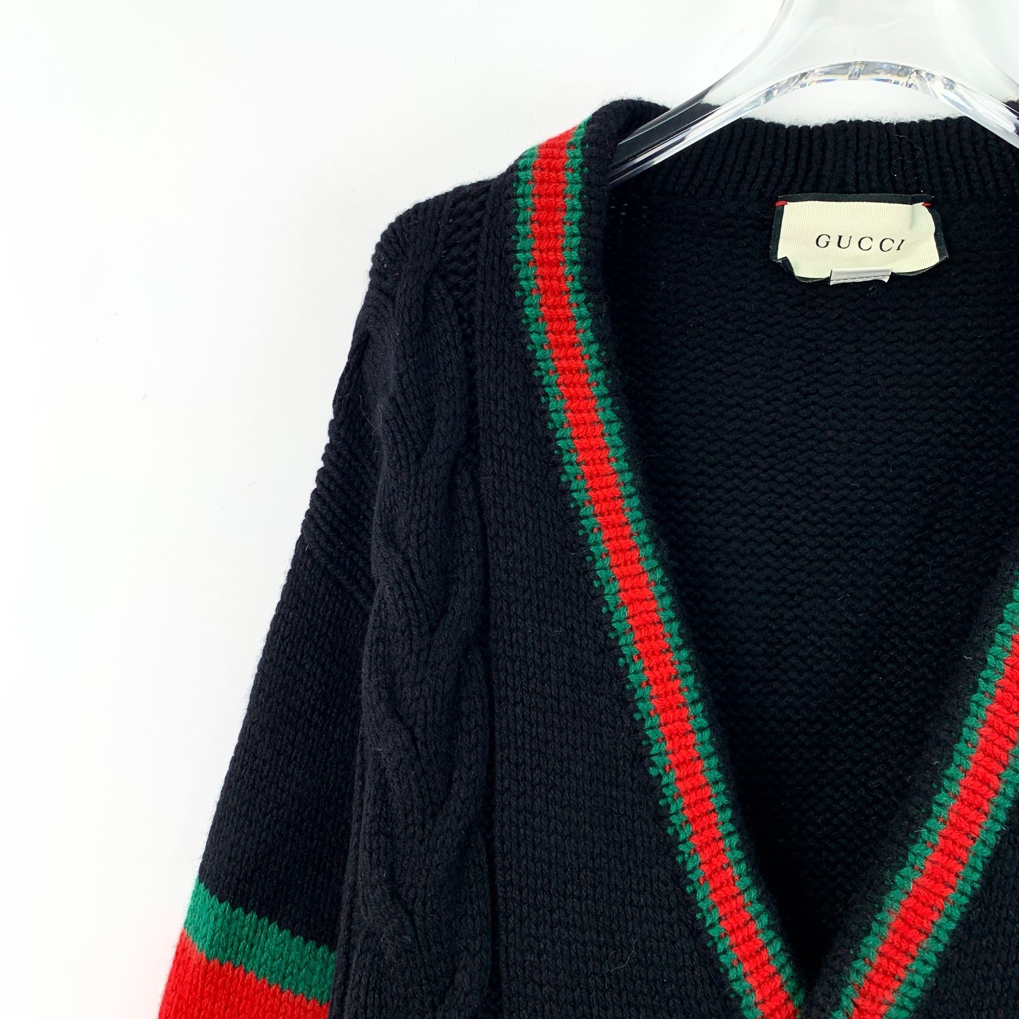 Gucci Gucci Black Wool Striped V-Neck Long-Sleeve Knitted Cardigan Size M / US 6-8 / IT 42-44 - 6 Thumbnail