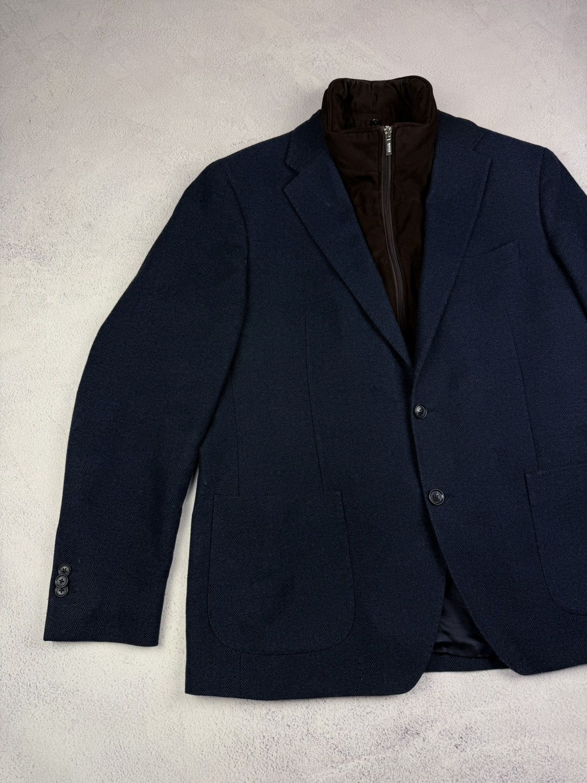 Boggi Boggi Milano Mens Blazer Navy Blue Size 54 Fit Quilted Lined Size 54R - 3 Thumbnail