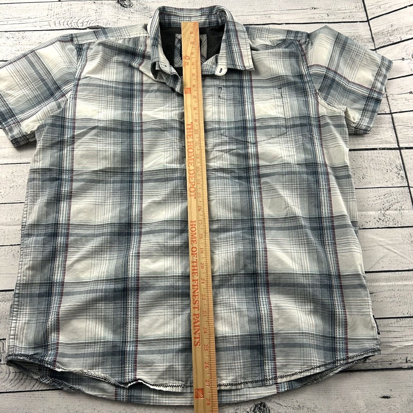 Prana prAna Short Sleeve Plaid Button Front Shirt Men L Blue White Multicolor Pattern Pocket Front Size US L / EU 52-54 / 3 - 3 Thumbnail