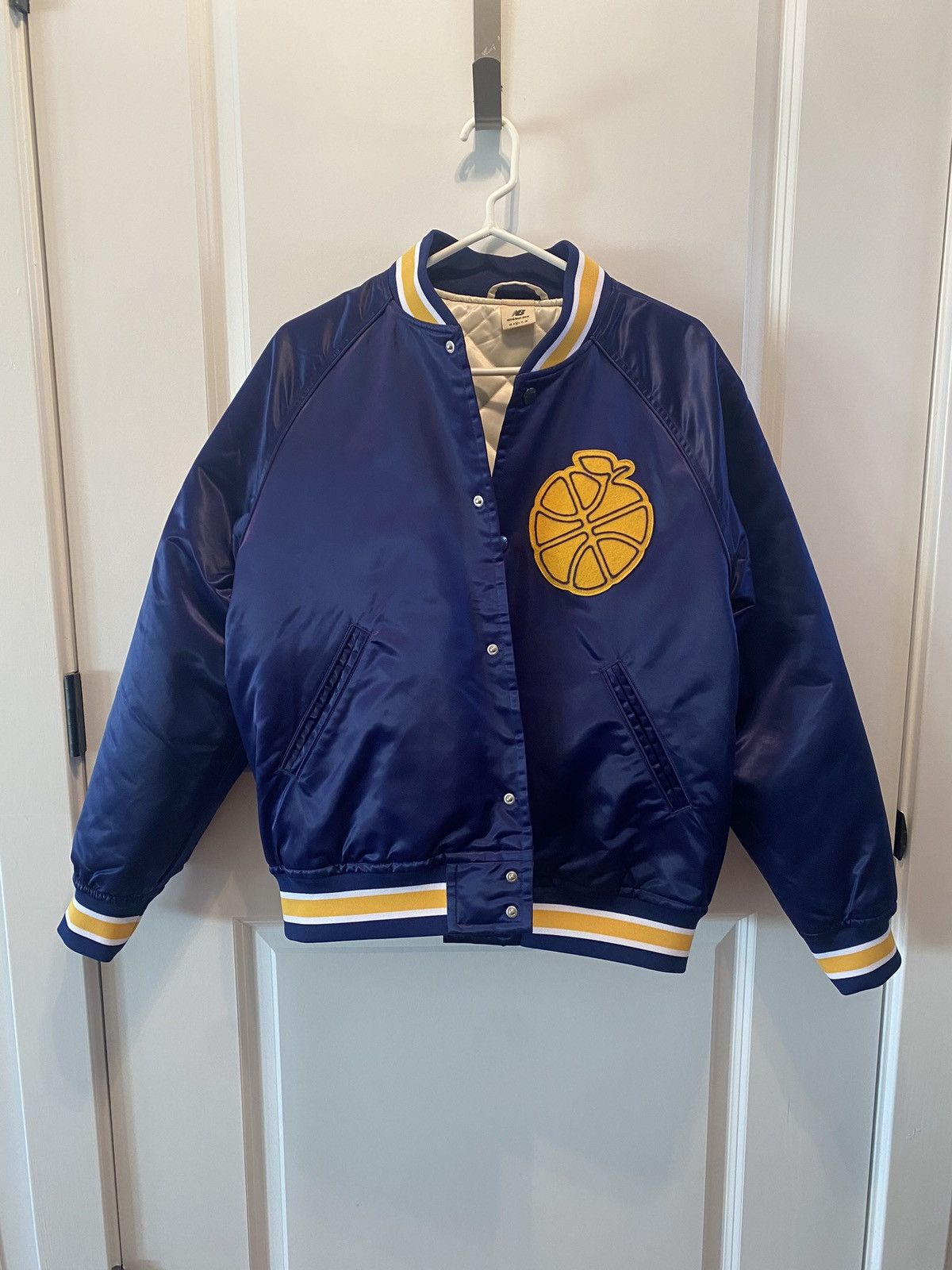 image of Aime Leon Dore x New Balance Ald X New Balance Ny Sonny Satin Jacket in Navy Blue (Size Medium)