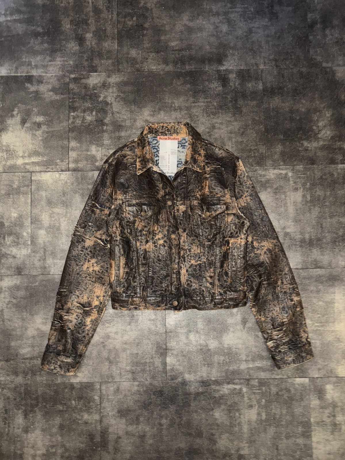 Acne Studios Acne Studios Brown Distressed Monogram Denim Jacket Size US M / EU 48-50 / 2 - 2 Thumbnail