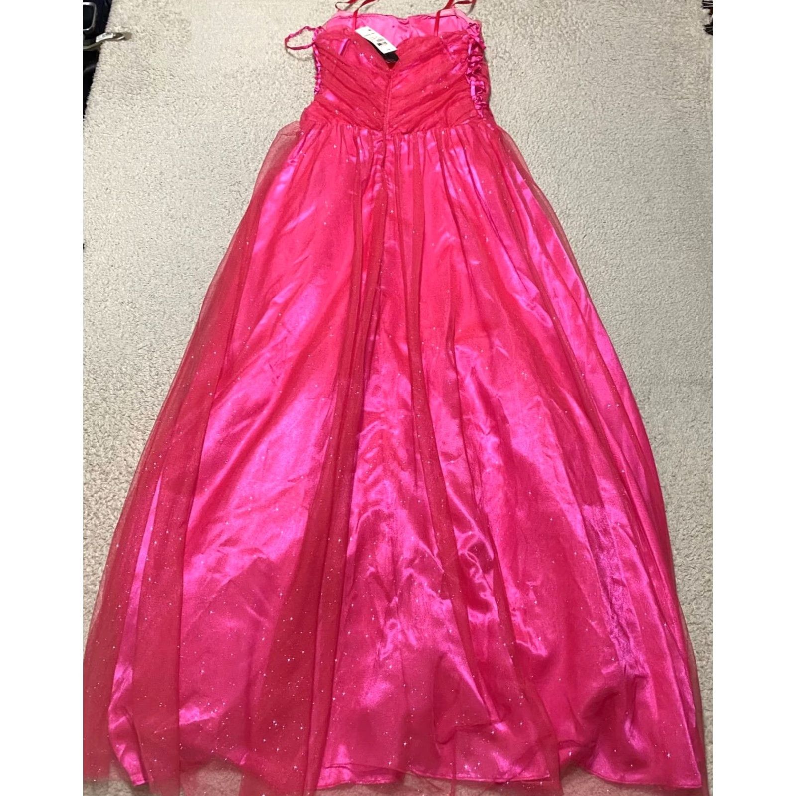 Vintage MXI Dress Ball Gown Vintage Pink 13 Womens Sleeveless Halter A-Line, Sparkly Barbie Maxi Fashion Prom Party/Cocktail Formal Size XL / US 12-14 / IT 48-50 - 7 Thumbnail