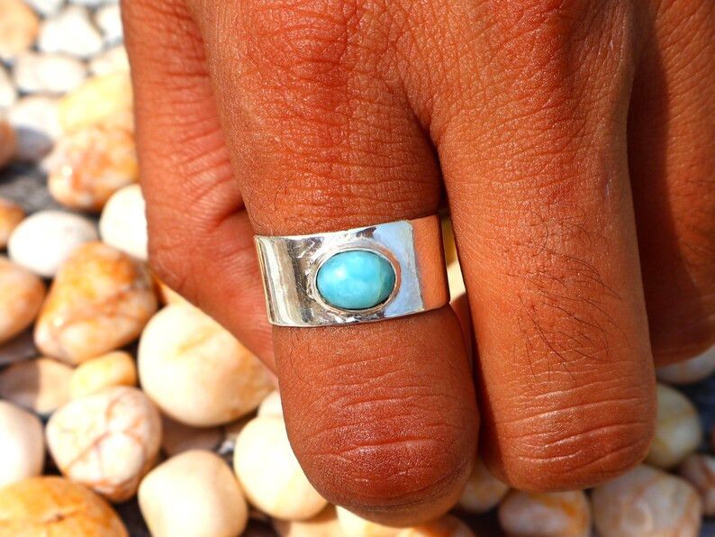 Handmade Larimar Ring, Handmade Band Ring, February Birthstone Gift Size ONE SIZE - 8 Thumbnail