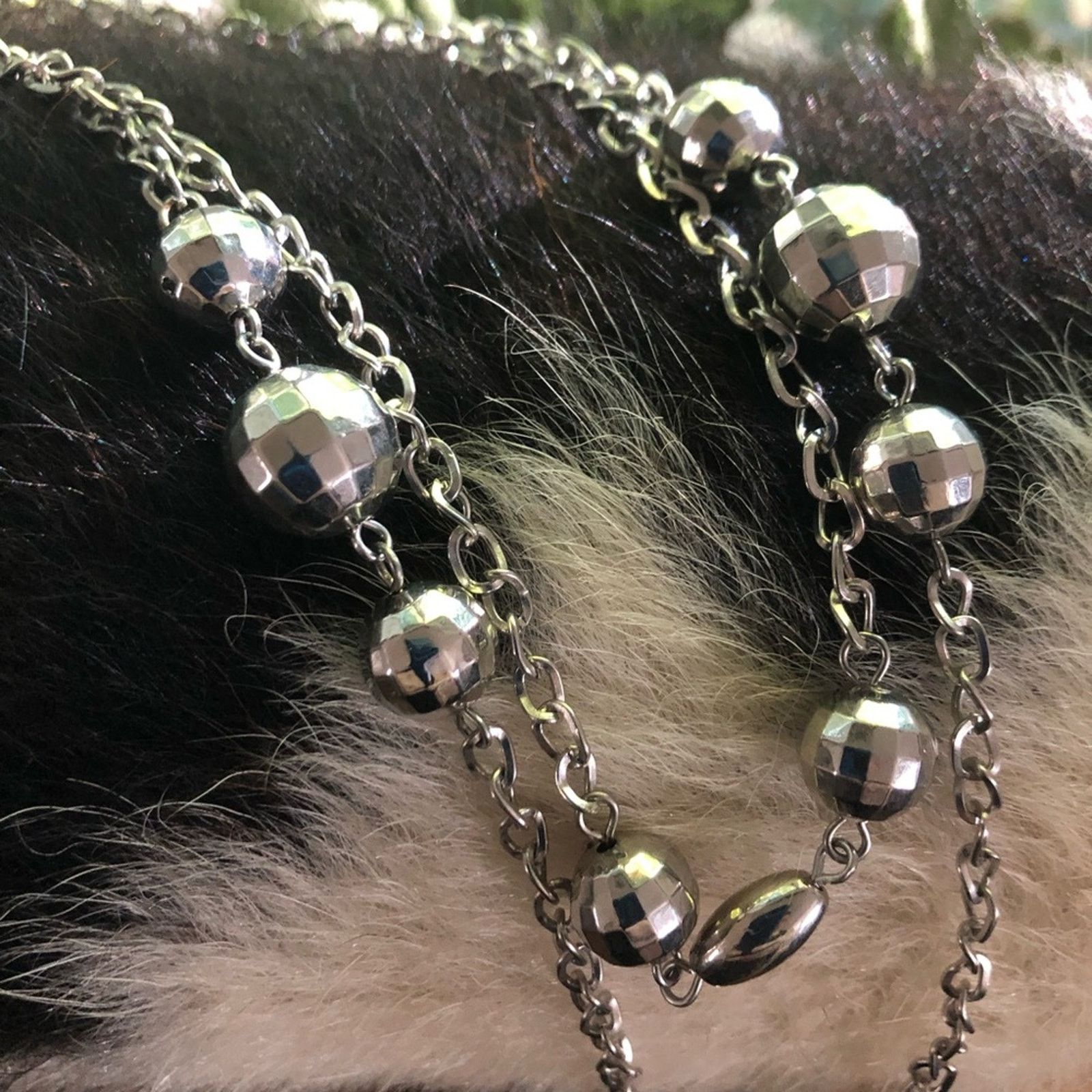 Jewelry Double strand layered faceted silver beaded chain necklace Size ONE SIZE - 5 Thumbnail
