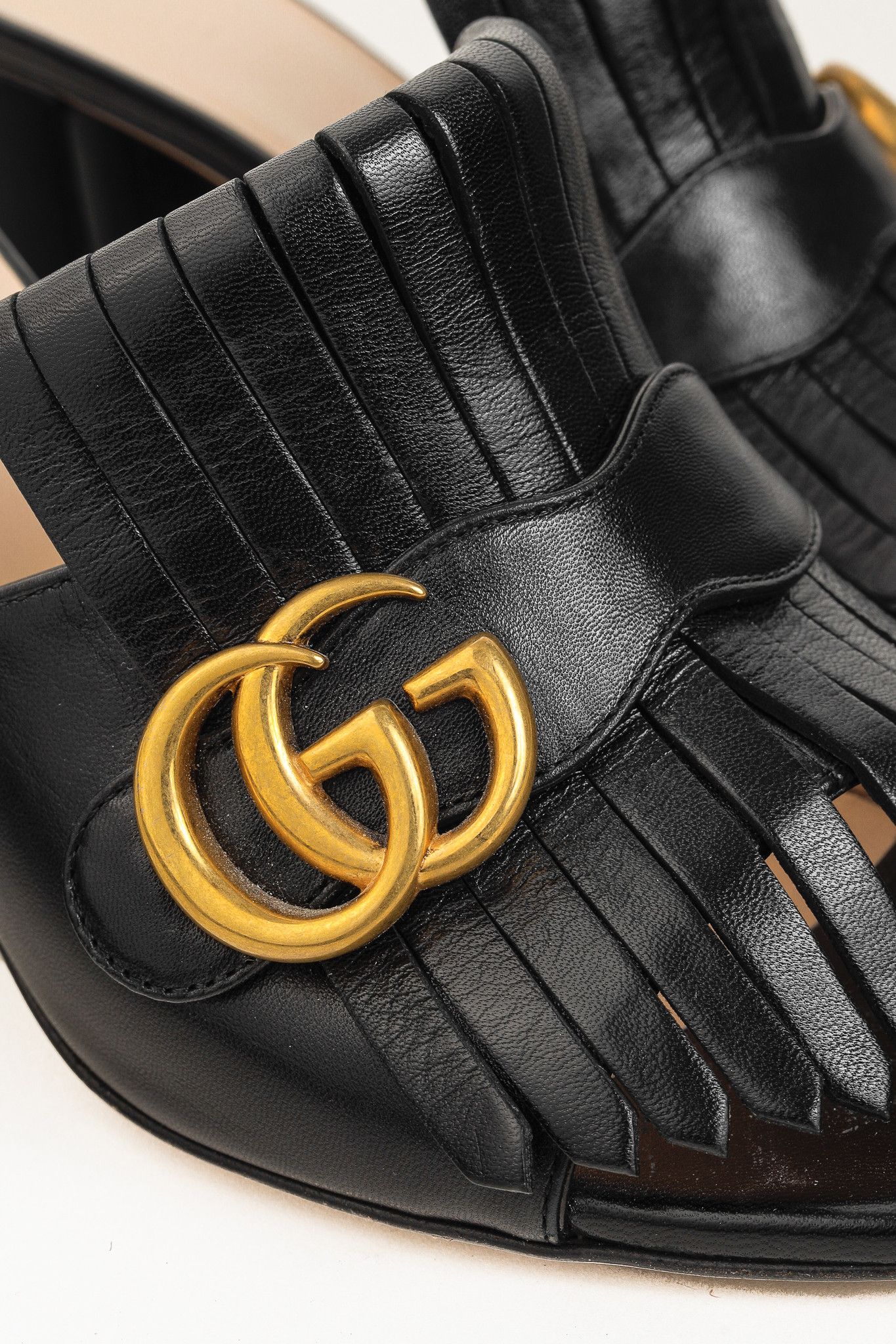 Gucci Gucci Malaga Kid GG Marmont Fringe Slide Block Heel Sandals Size US 7.5 / IT 37.5 - 7 Thumbnail