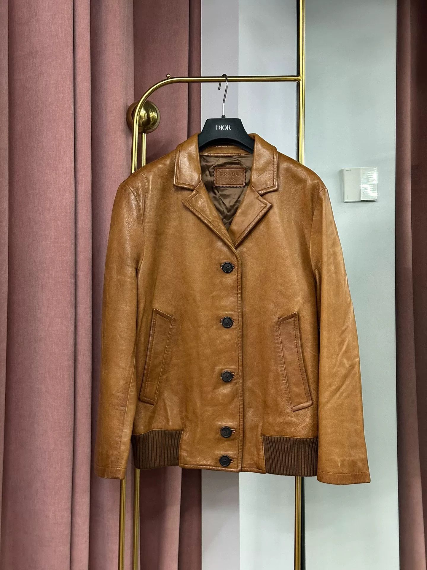 Prada Prada Brown Sheepskin Leather Jacket Size US XXS / EU 40 - 1 Thumbnail