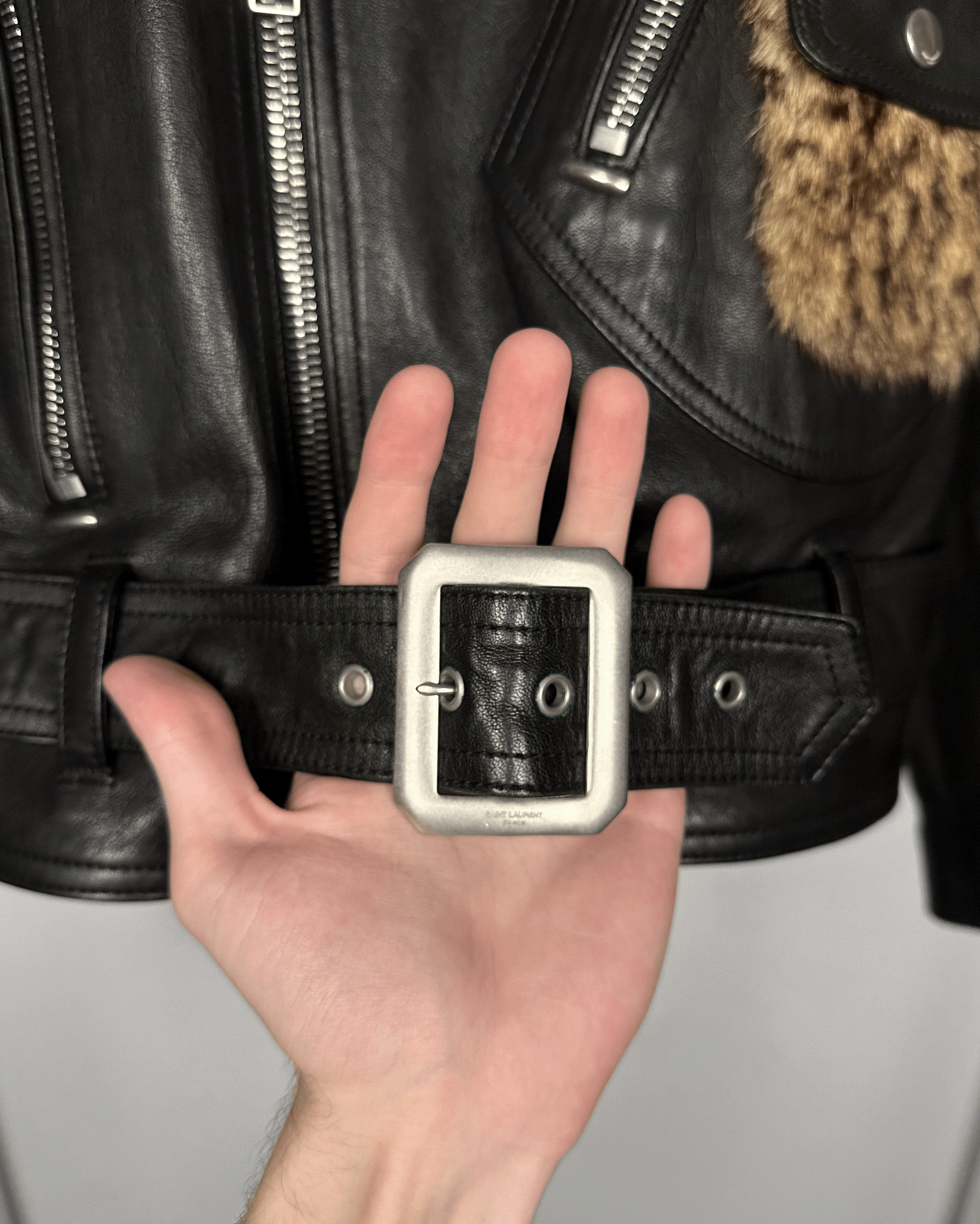 Saint Laurent Paris Saint Laurent Tiger Fur Details Leather Biker Jacket Size US S / EU 44-46 / 1 - 7 Thumbnail