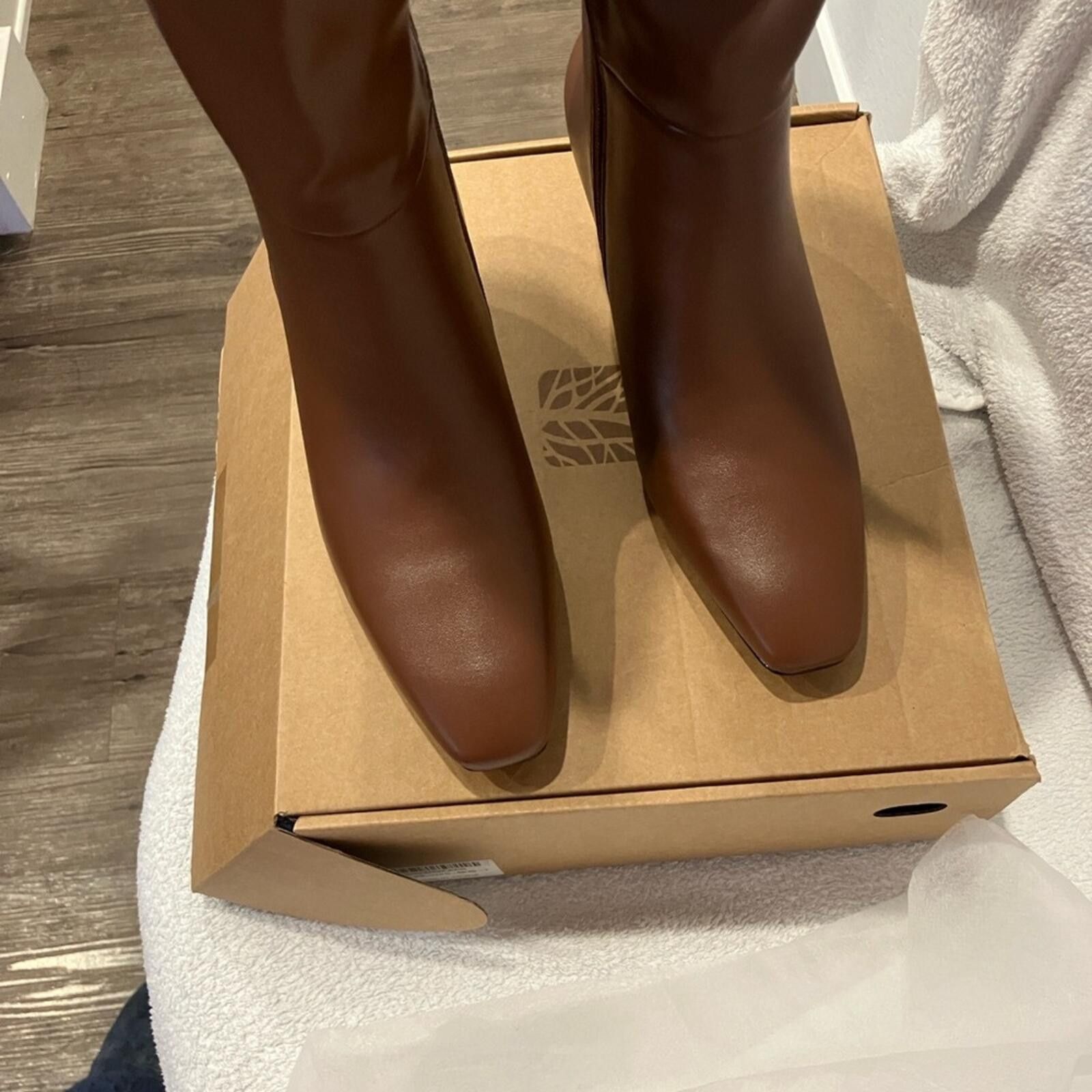 Other Women's Tall Brown Leather-Look Heeled Boots Size US 7 / IT 37 - 2 Thumbnail