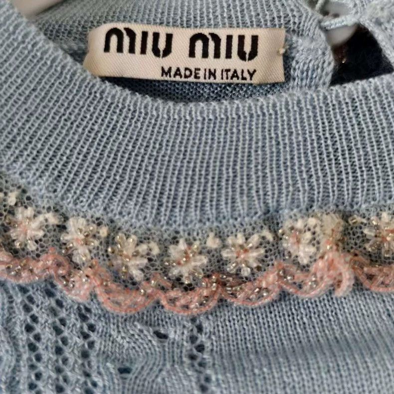 Prada Miu Miu Light Blue Short Sleeve Knit Top -2505 Size US M / EU 48-50 / 2 - 3 Thumbnail