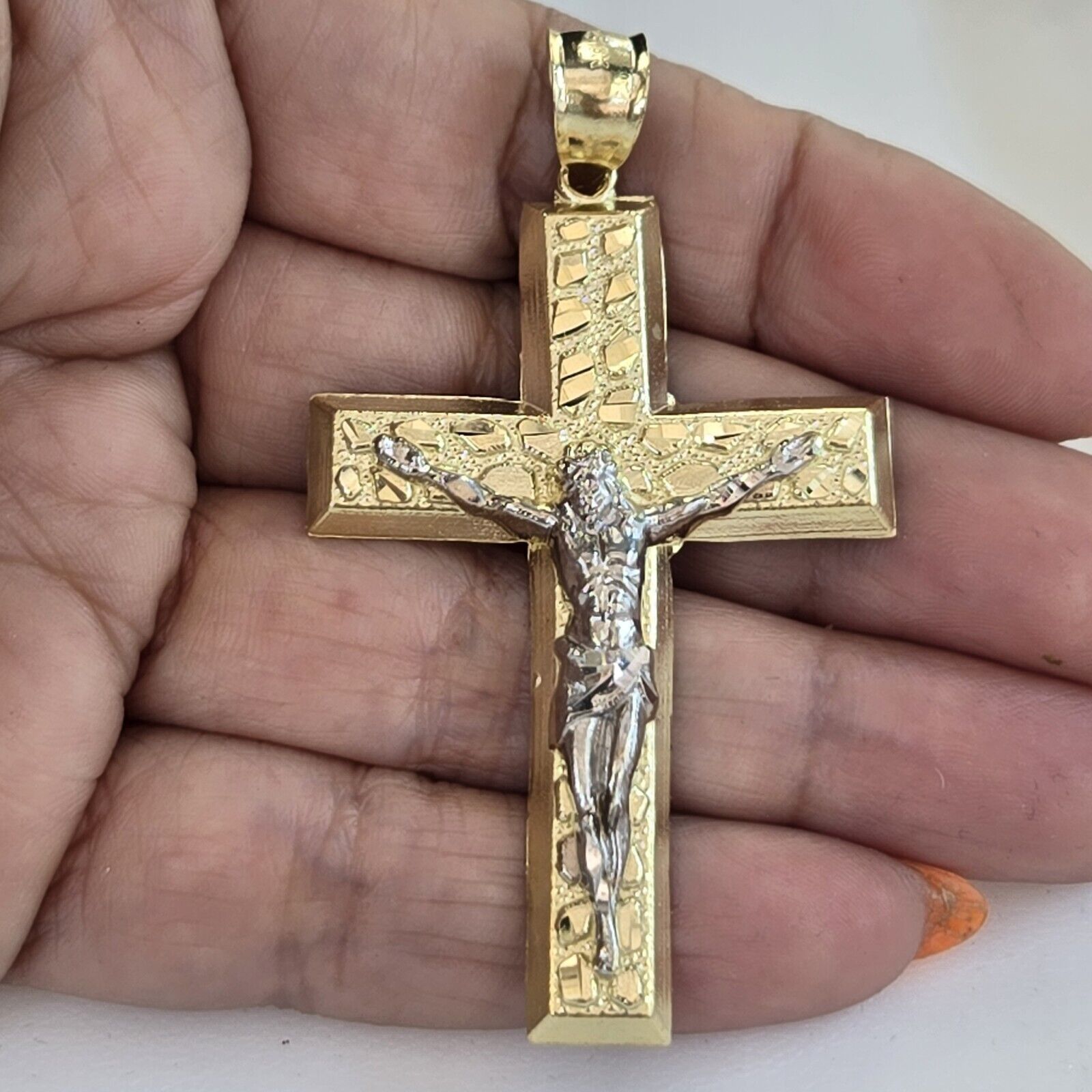 Real 10k Gold nugget Jesus Crucifix Cross Pendant charm