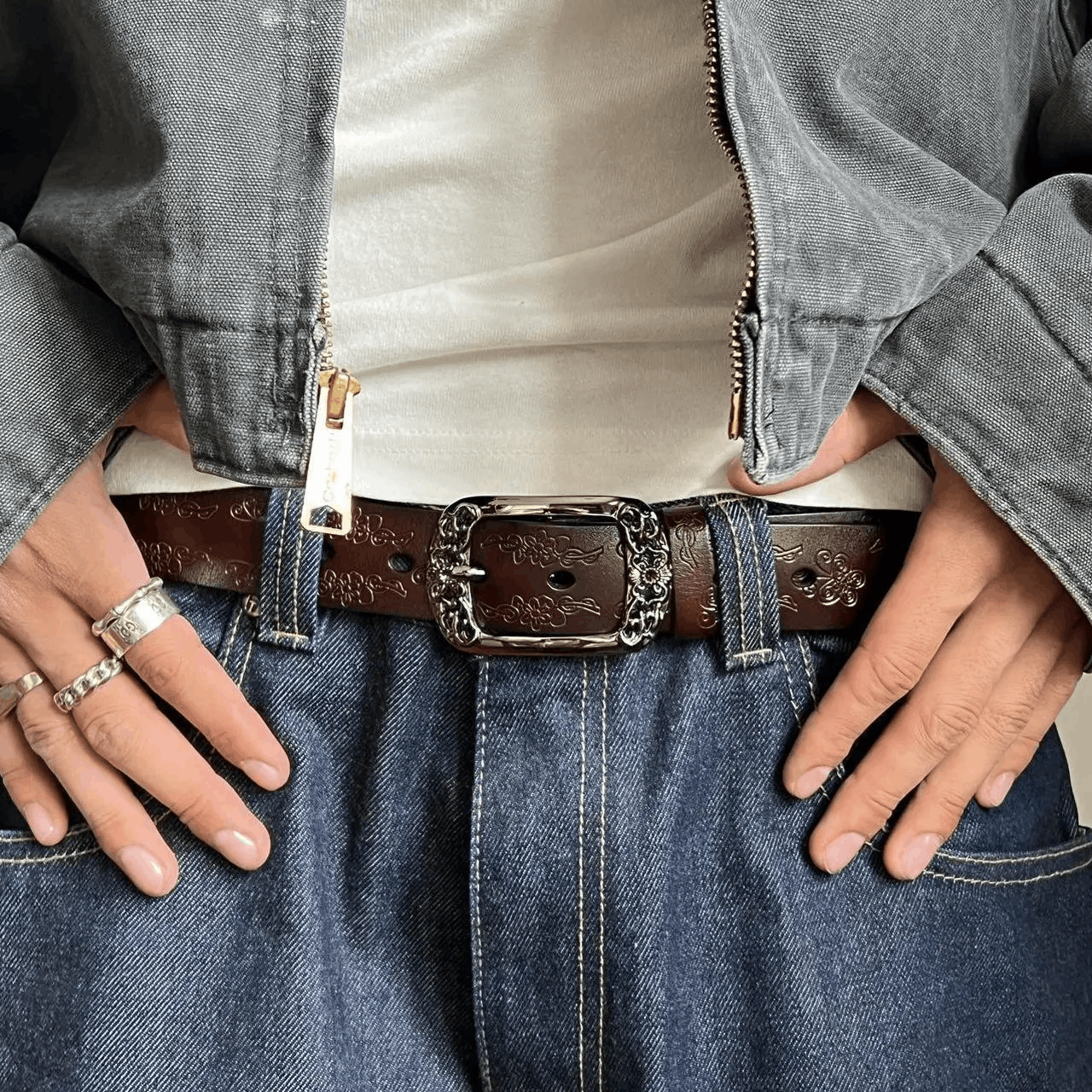 Cowboy Equipment vintage style brown american western floral design belt Size ONE SIZE - 7 Thumbnail