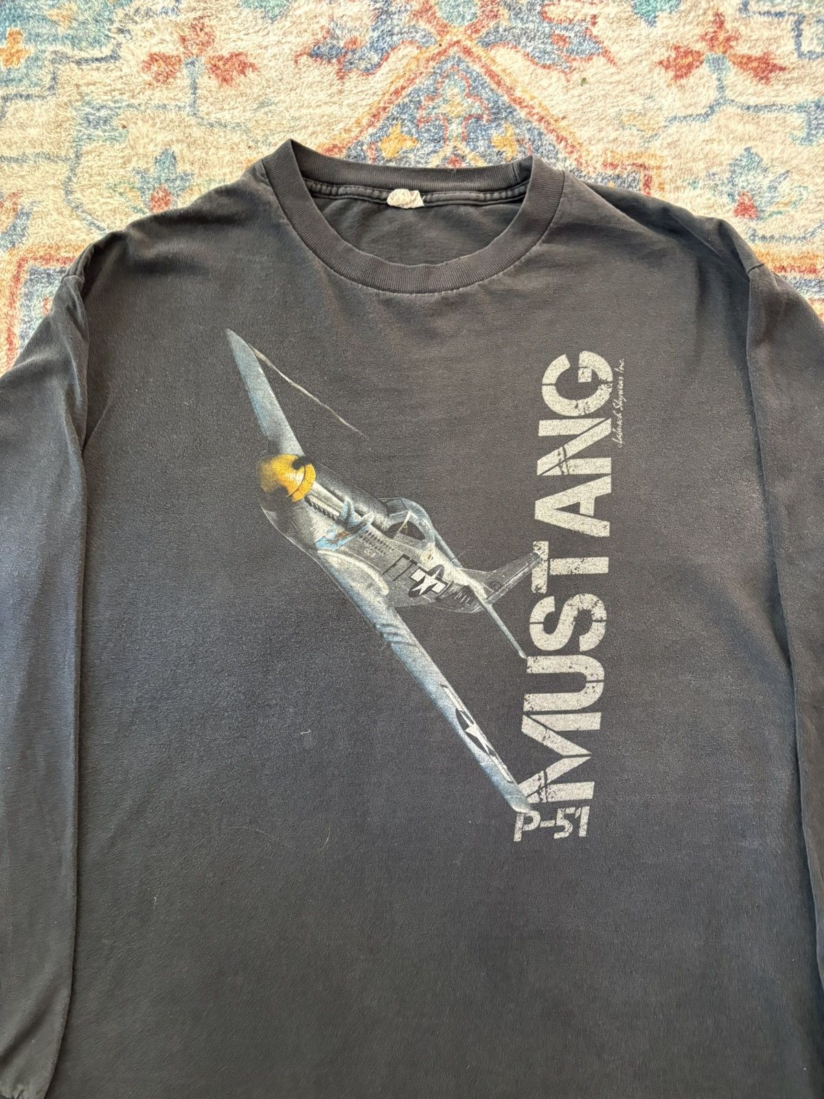 Vintage Vintage P-51 Mustang Fighter Jet Long Sleeve T-shirt Large Size US L / EU 52-54 / 3 - 4 Thumbnail