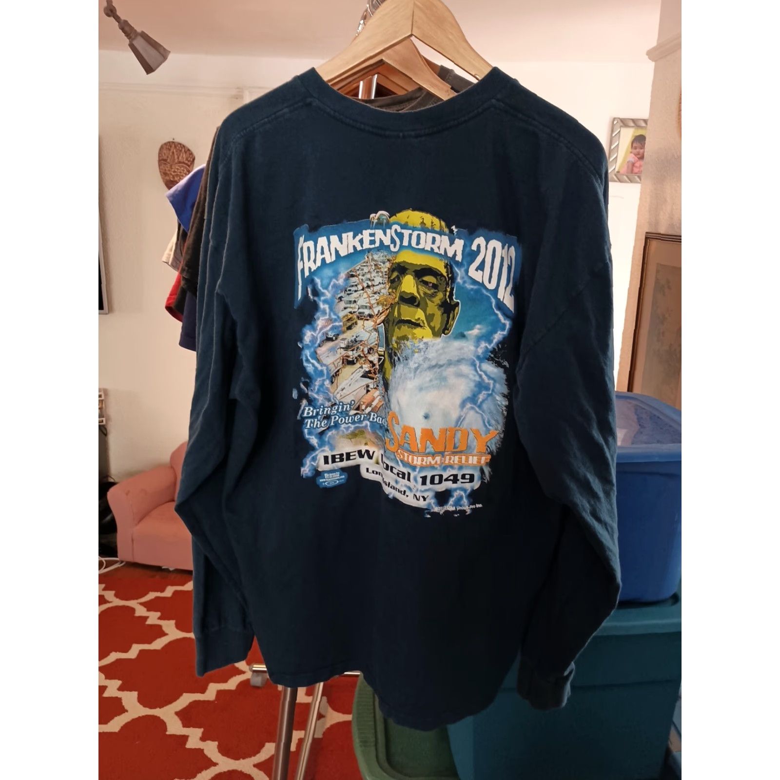 Vintage VINTAGE Official Superstorm Sandy Long Sleeve Tee Union Shirt Relief 2XL Blue Storm USA Mens Shirt Size US XXL / EU 58 / 5 - 3 Thumbnail