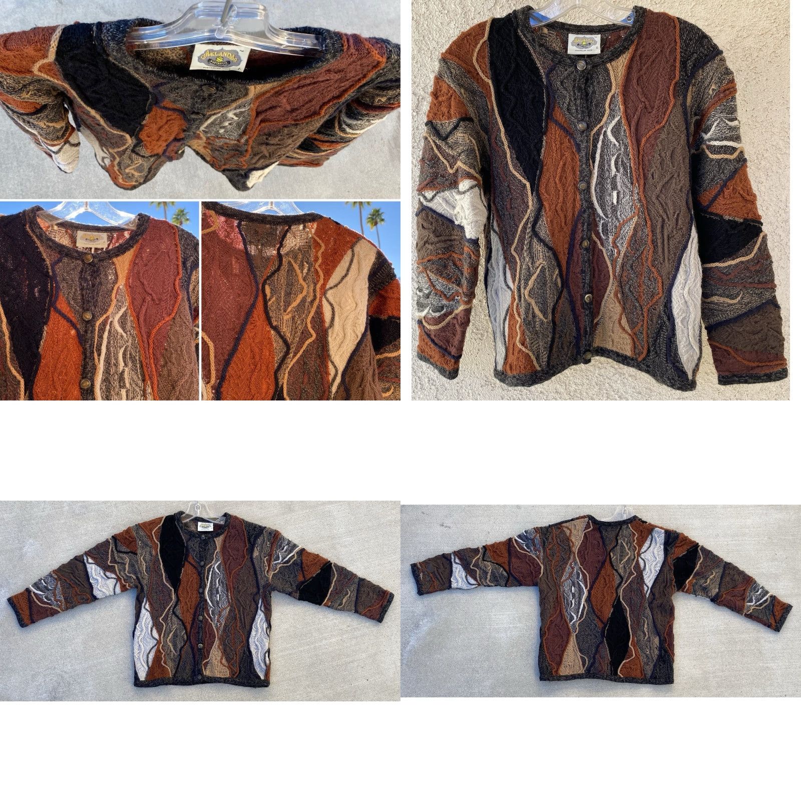 Vintage VINTAGE Aklända Australian Made Pure Wool Textured 3D Knit Cardigan Sweater L 90s Y2K Size L / US 10 / IT 46 - 9 Thumbnail