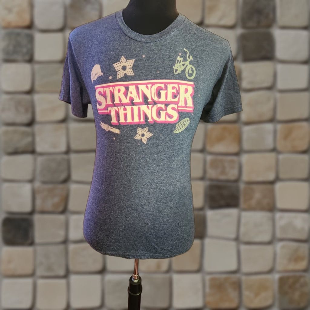 Vintage Netflix Stranger Things Crew Neck Graphic Tee Short Sleeve Blue Heather S Women's or Men's? (Original says Unisex Adults) Size US 29 - 1 Thumbnail