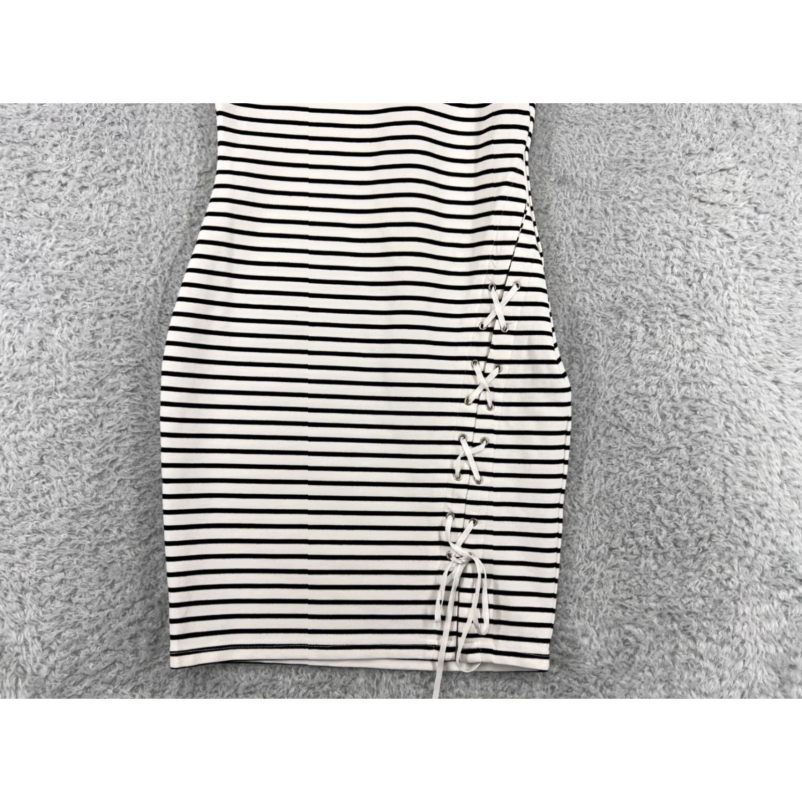 Vintage Storee Dress Womens XS Black White Stripe Cotton Blend Knit Mini Sleeveless Round Neck Pullover Size XS / US 0-2 / IT 36-38 - 5 Thumbnail