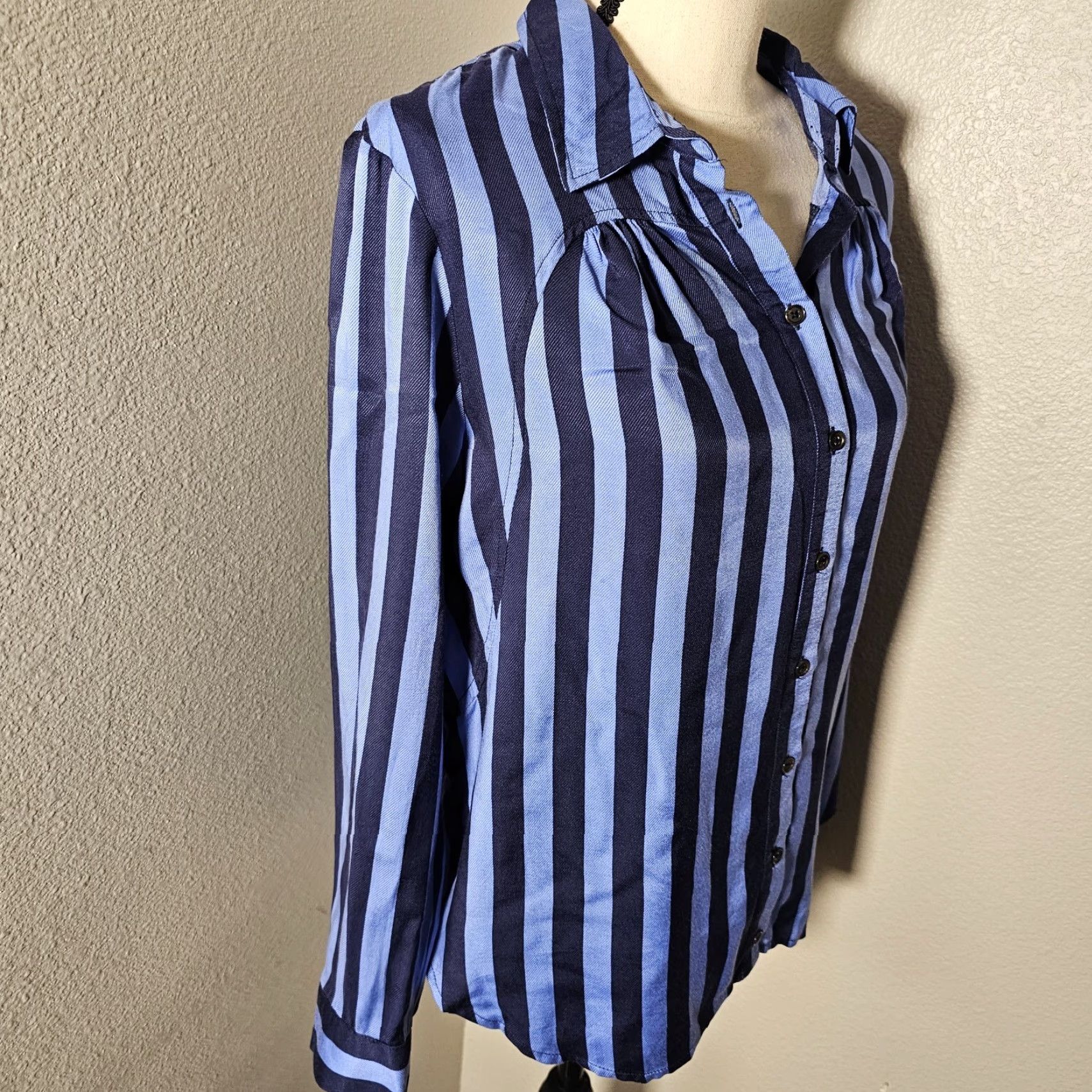 Vintage Maeve Button Blouse Striped Blue Casual Formal Shirt S Women Size S / US 4 / IT 40 - 5 Thumbnail